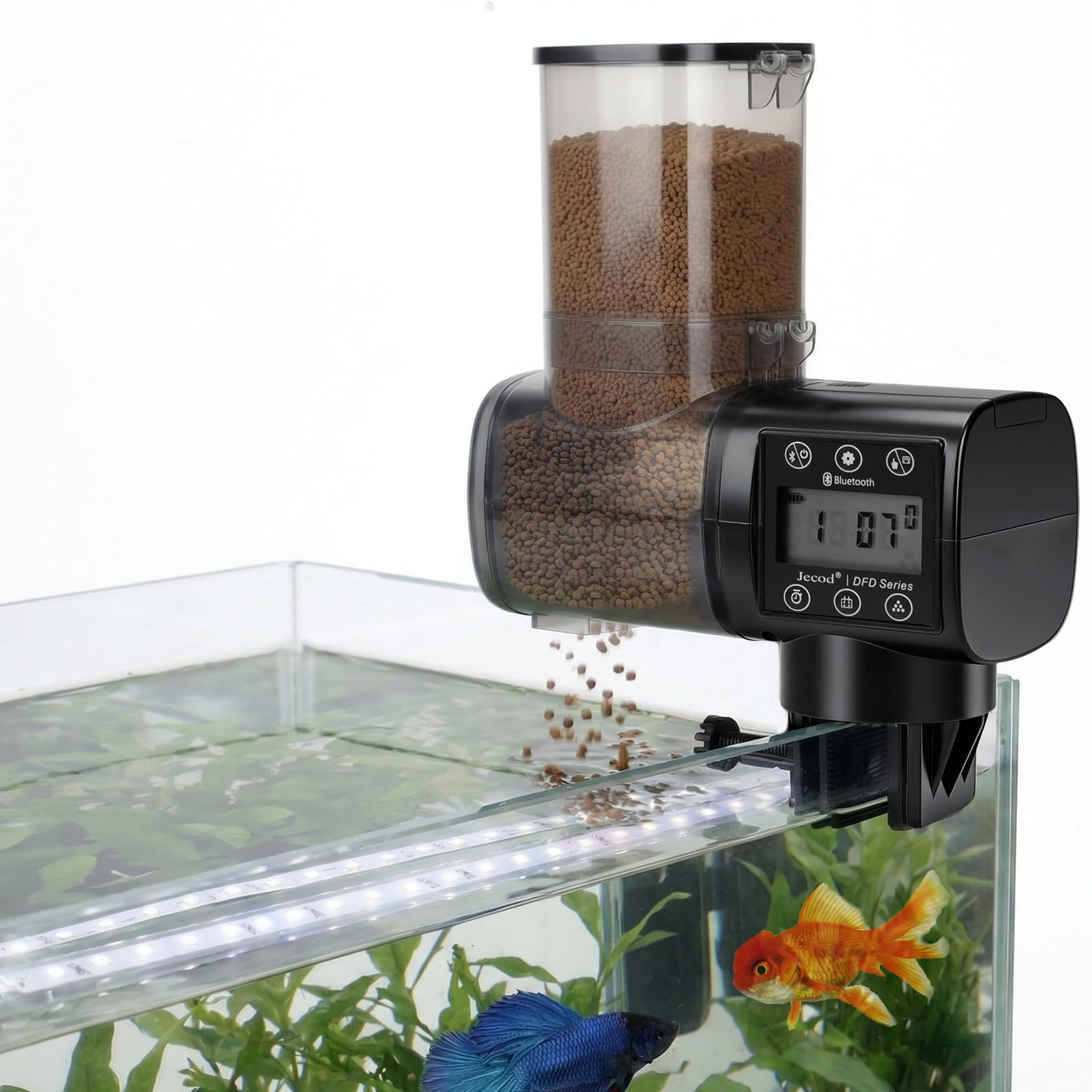 Automatischer Futterspender Fische mit DREI zeitgesteuerte Fütterungsmodi,500ml Futterautomat Aquarium für Koi Fische Teich mit LCD Display Controller Fish Feeder Automatic,Präzisionsfütterung