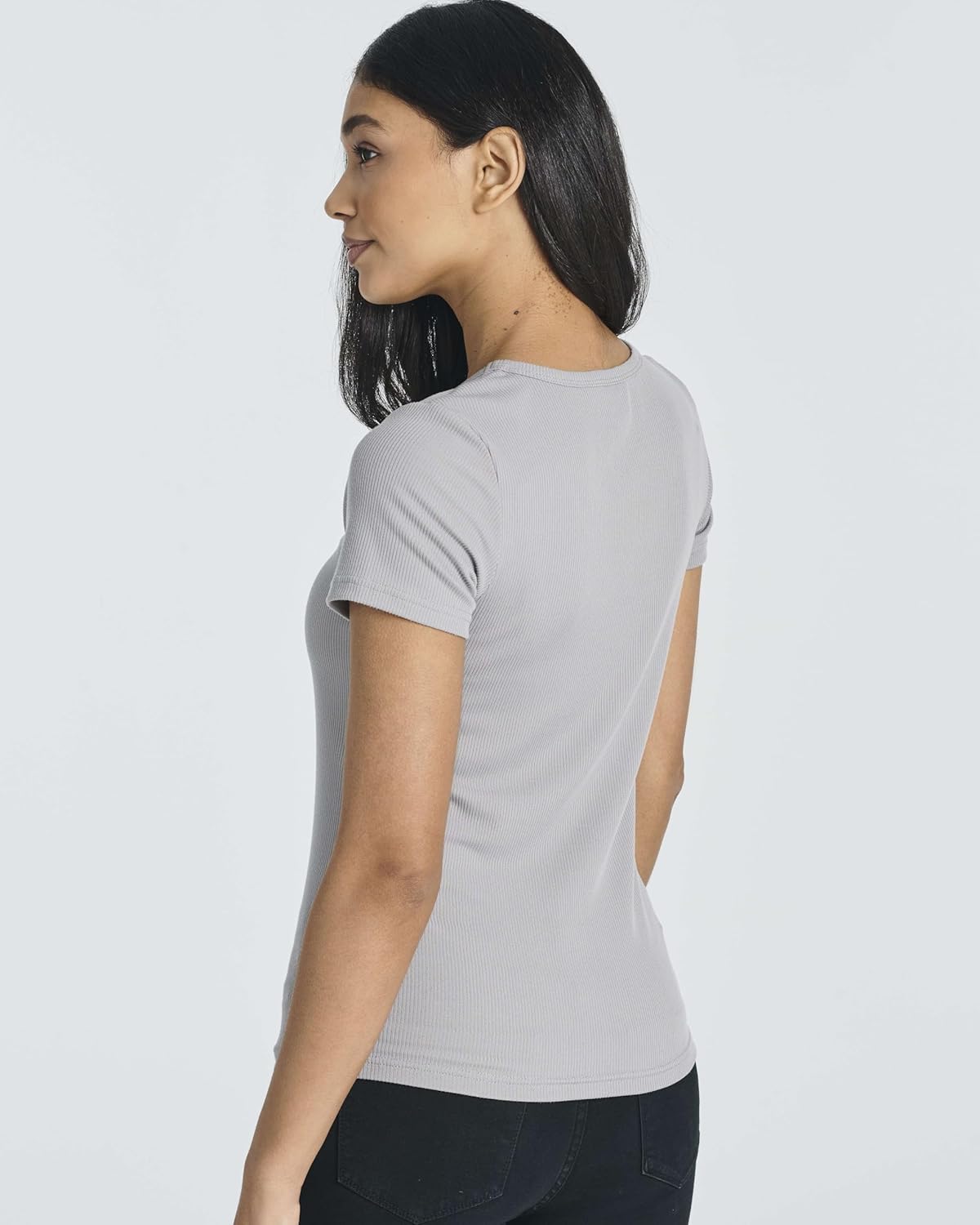 Real Essentials 5 Pack: Women's Ribbed V-Neck T-Shirt Short Sleeve Tee Shirt Soft Casual Lounge Everyday Top Ladies Teens - Image 4