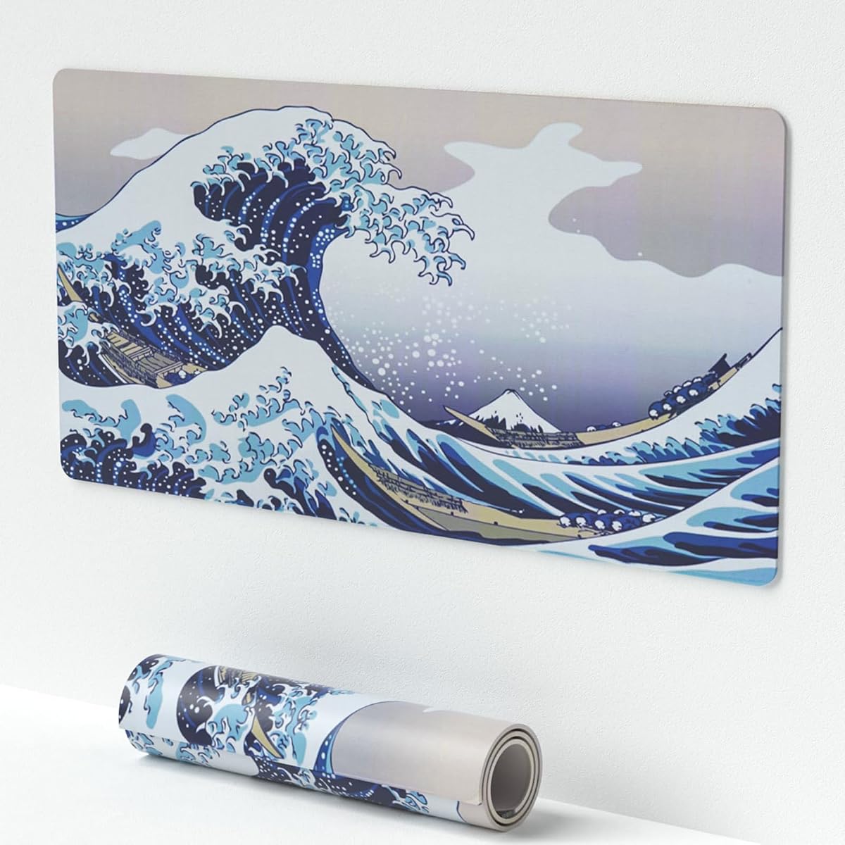 Large Japanese Sea Wave Mouse Pad, Blue Anime Desk Mat,Extended Non-Slip Keyboard Mouse Pad Kanagawa Office Desk Pad 23.6" x 11.8" Gaming Mouse Pad Desktop Protector for Office and Home