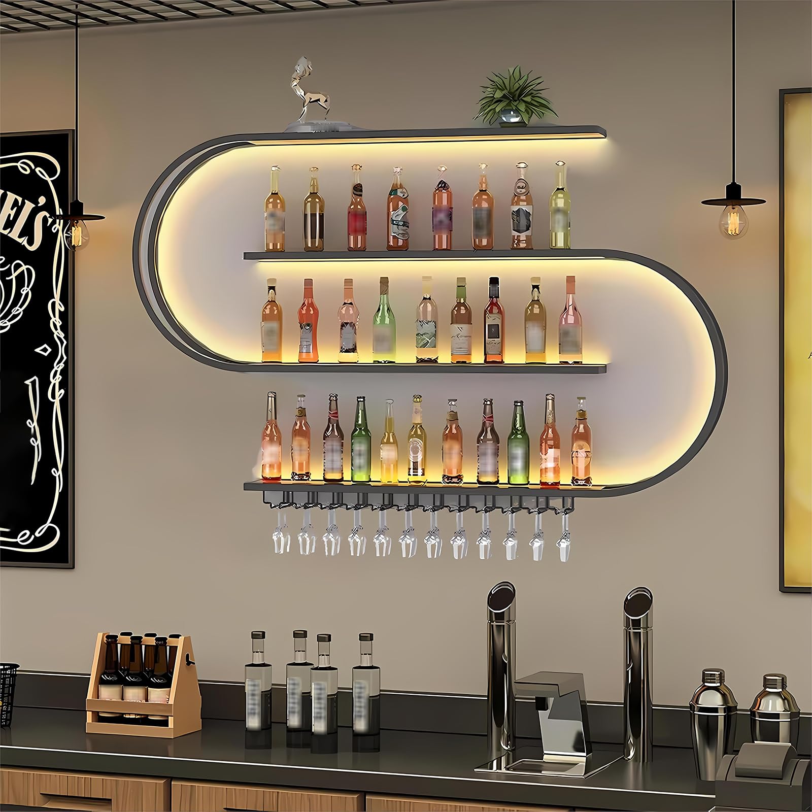 Casier à vin en métal mural 4 niveaux pour 120cm de rangement de bouteilles