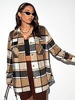 Vista 3 de RMLYUSR Abrigos para mujer de invierno con estampado a cuadros y hombros caídos, abrigo para mujer (color multicolor, tamaño L)