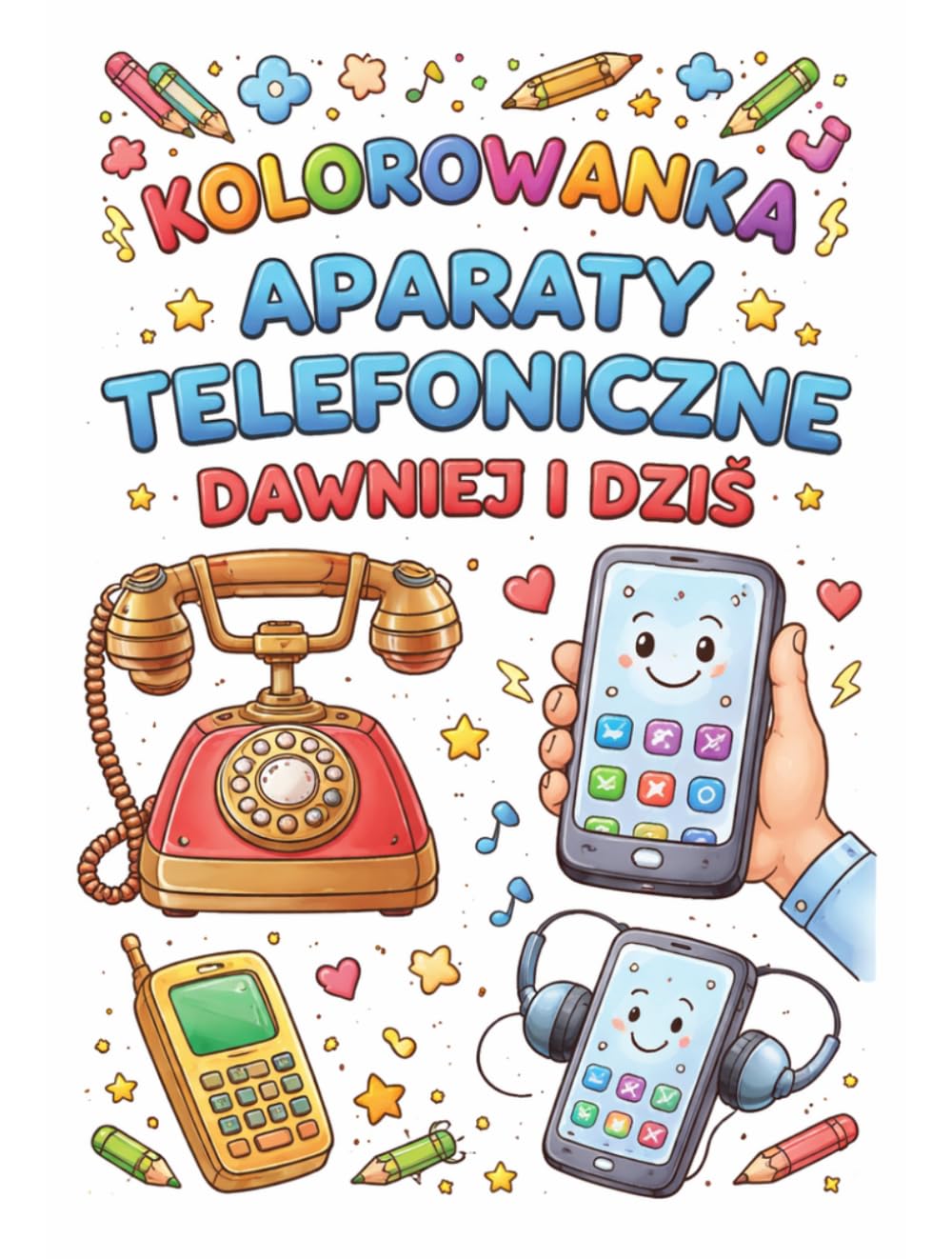 Kolorowanka aparaty telefoniczne dawnej i dziś: telefony
