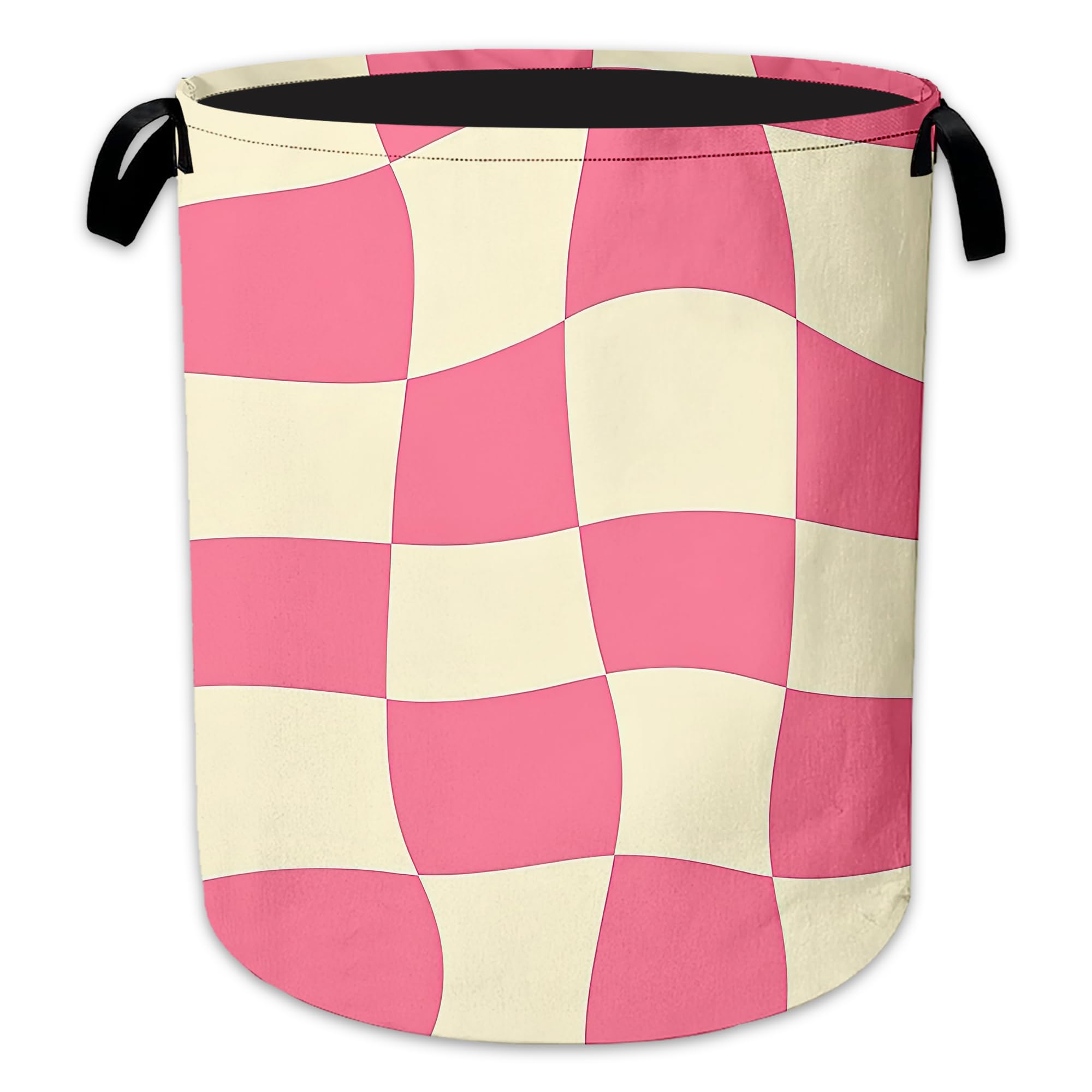 Abstract Chessboard Laundry Basket, Foldable Oxford Cloth Pink Checkerboard Laundry Hamper with Handles, Tote Bag Clothes Storage Bucket for Laundry Room/Bathroom/Bedroom/Dormitories 20.8"x16"