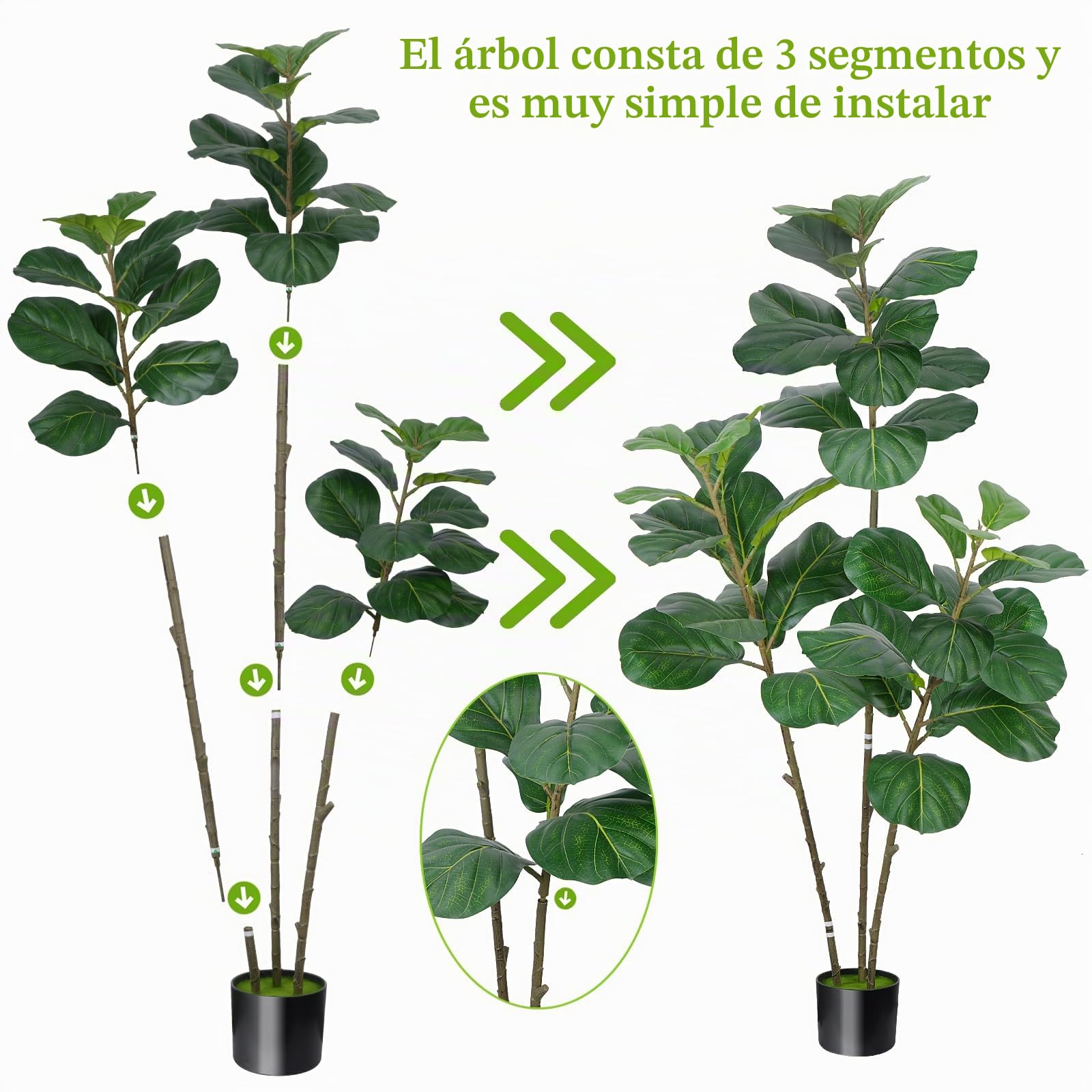 Ficus Lyrata Artificial 150 cm Planta Artificial Interior con Maceta Arbol Artificial Grande Árbol de Higuera Lira para Hogar Jardín Balcón Oficina Decoración Interior y Exterior