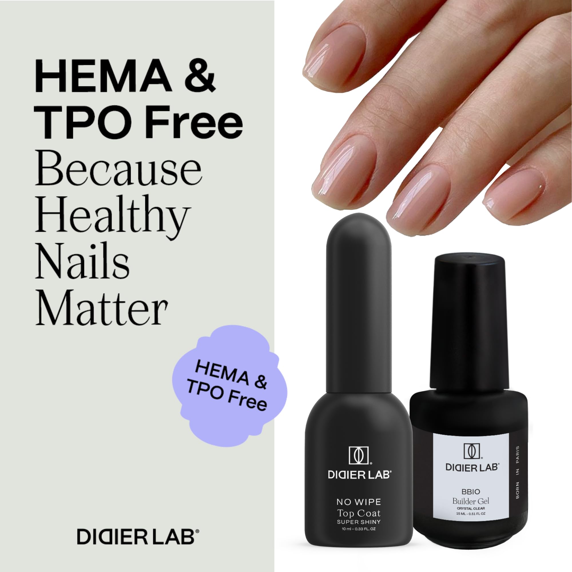 DIDIER LAB – Builder Gel en Flacon BBIO 15ml e tGel Top Coat Super Shiny 10ml Set – Base Constructrice Transparente et Fini Ultra Brillant pour Ongles Solides et Longue Tenue –Formule Durable No Wipe
