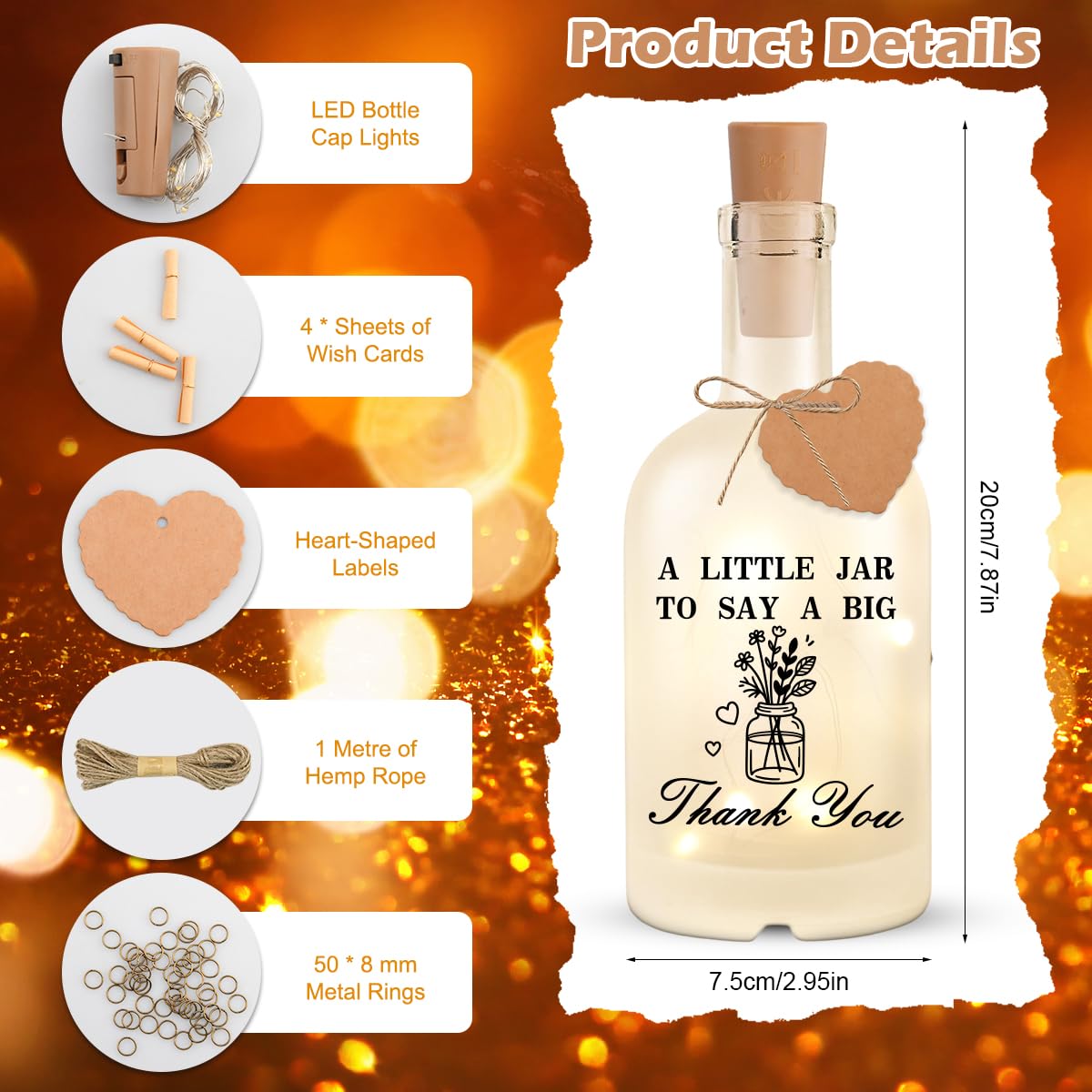 Szhhrxi Thank You Gifts Bottle Lights, Teacher Appreciation Gifts LED Night Light - Image 3