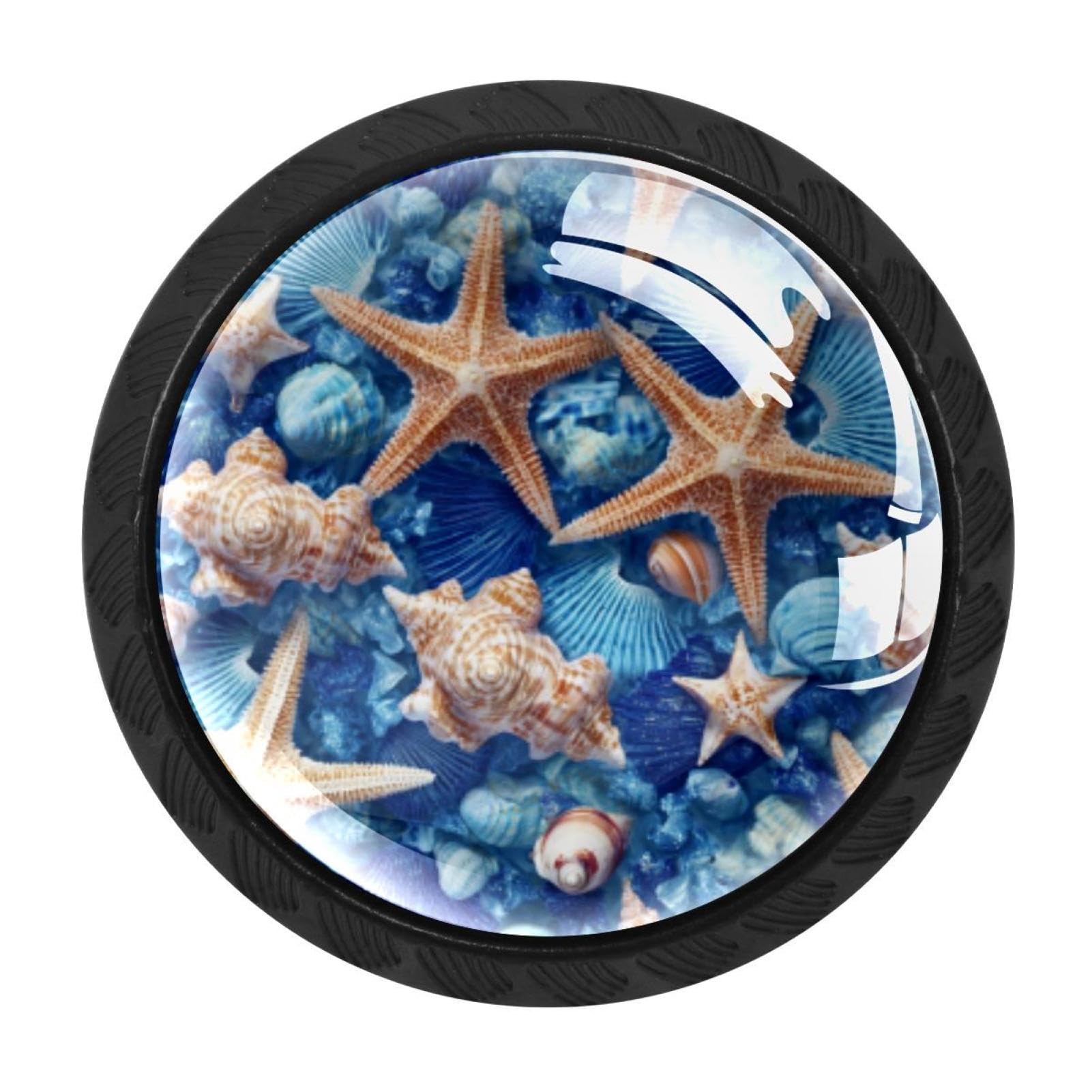 CHENZZZZ 4 Pack Ocean Starfish Shell (2) Kitchen Cabinet Knobs Drawer Knobs Dresser Knobs Matte Black Zinc Knobs Drawer Pulls Door Knobs Dresser Drawer Handles Knobs for Dresser Drawers