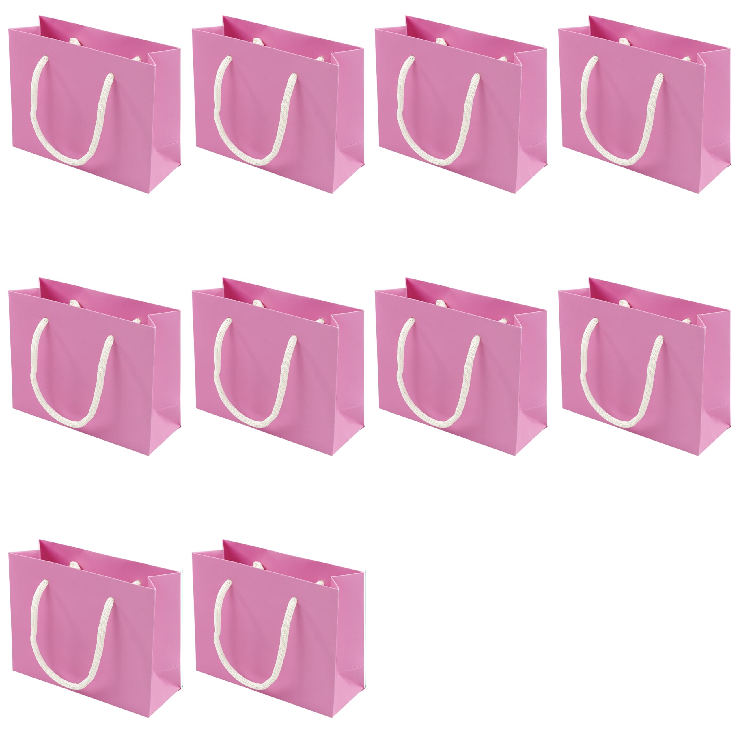 Pack of 10 Small Blossom Pink Premium Paper Gift Bags | Wide A7 (15x12x6cm) | Paper Braided Handles | FSC Certified | Plastic Free | Wedding & Party Favours