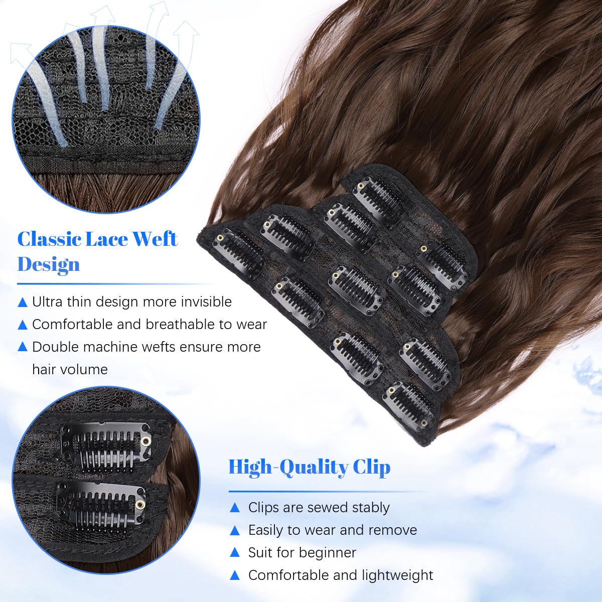 JIAMEISI Clip in Hair Extensions 4PCS Full Head Long Wavy Hair Extensions Synthetic Fiber 22 Inch 200g Clip in Thick Hairpieces for Women/Girls (#8B Chocolate Brown) - Image 4