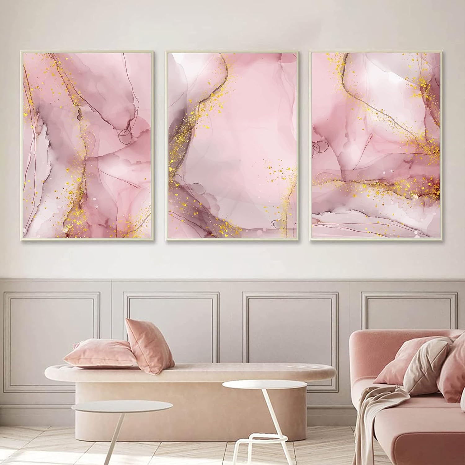 Amazon.com: Pink and Gold Abstract Wall Art Pink Marble Wall Canvas ...