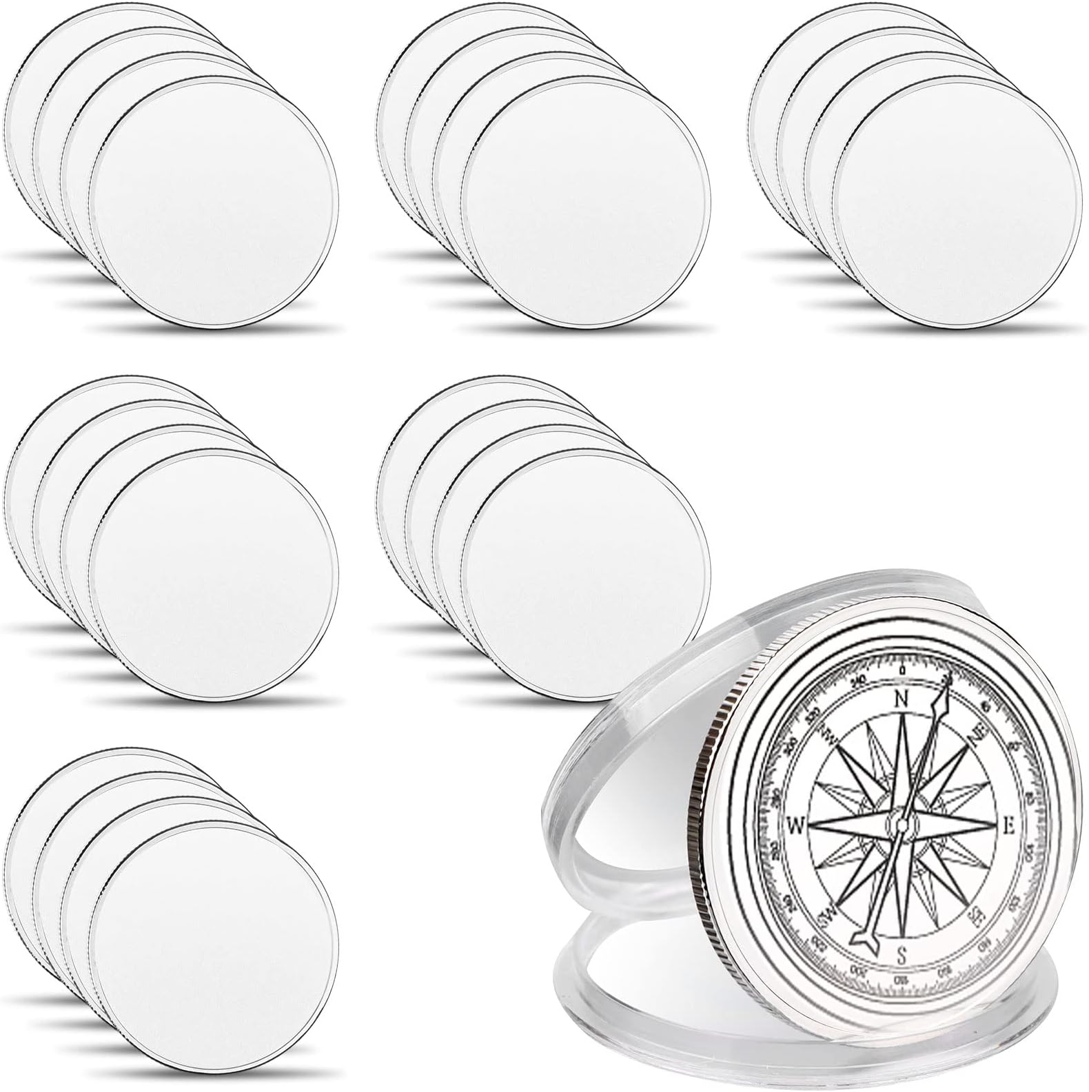 25Pcs 40mm Blank Challenge Coin Threaded Edged 40 mm with Acrylic Protection Box Hand Personalized DIY Craft Coin for DIY Crafts Birthday Travel Commemorative Collection