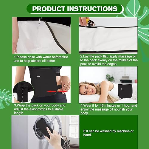 Miniatura 5 de Paquete de aceite de ricino, diseño reutilizable resistente a derrames de aceite, tamaño ajustable, franela de algodón orgánico, kit de aceite de