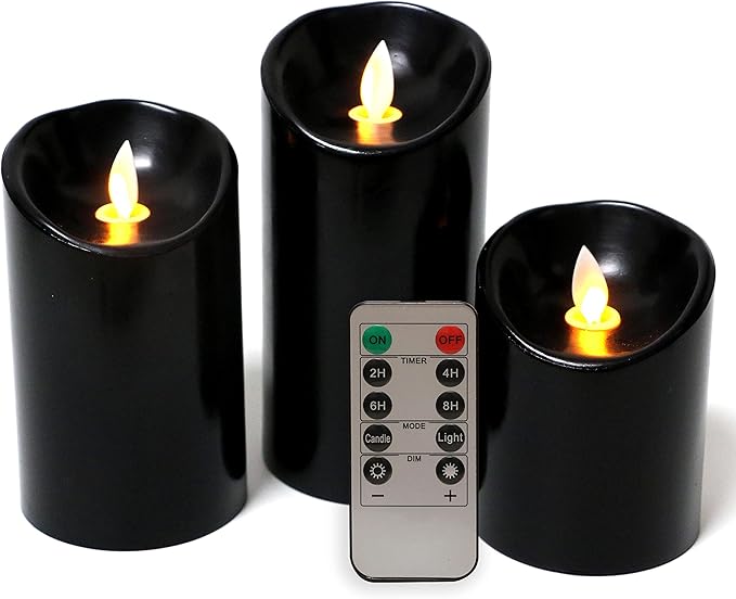 Kitch Aroma Black flameless Candles 3 x 4/5/6inch Battery Operated LED