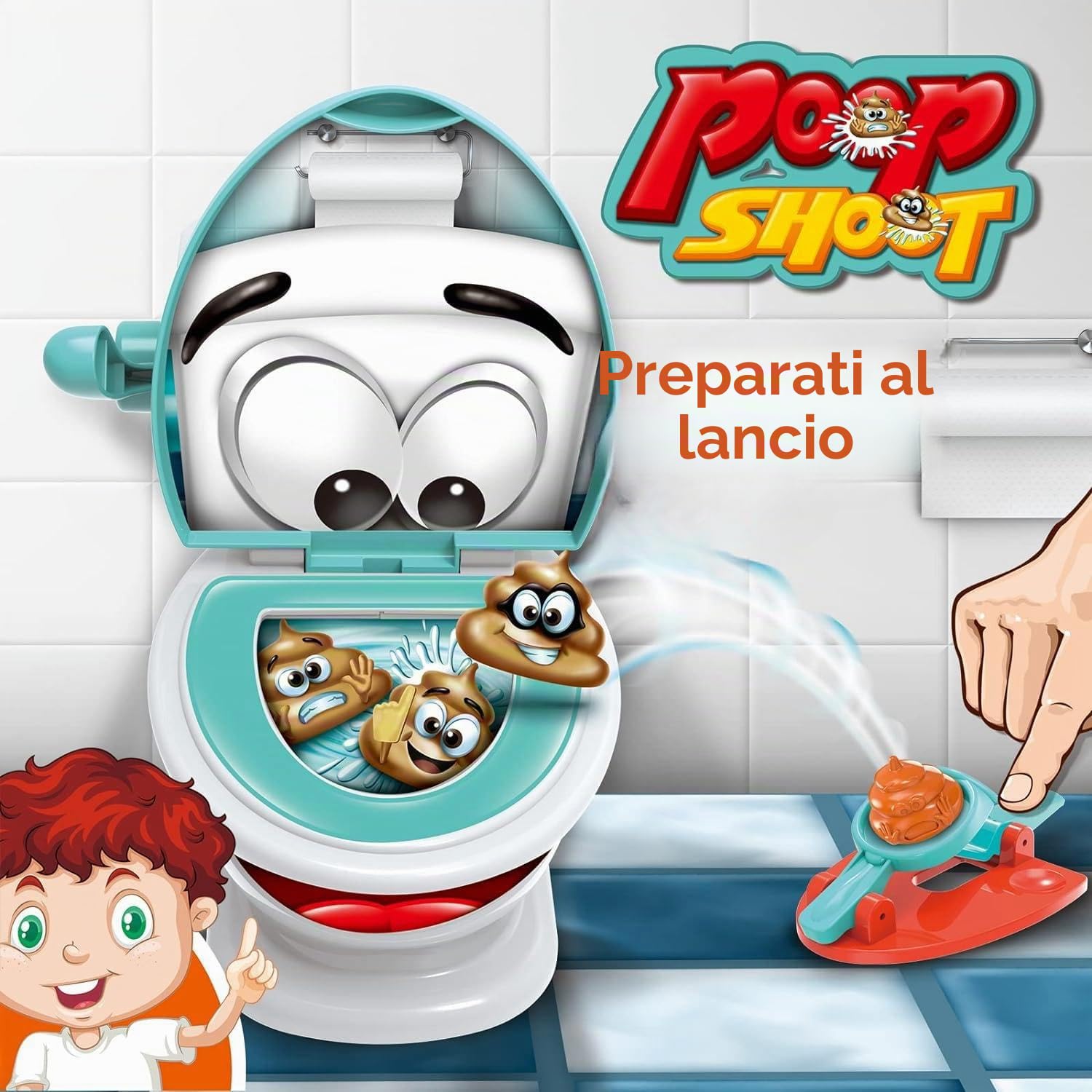 COSORO Spara alla Cacca Toilette Giocattolo,creatività Poop Shoot Game con 12 Cacca 2 Lanciatori 1 Sticker,Gioco di Cacca Famiglia,Gioco da Tavolo per Feste Familiari e attività di Gruppo per Bambini