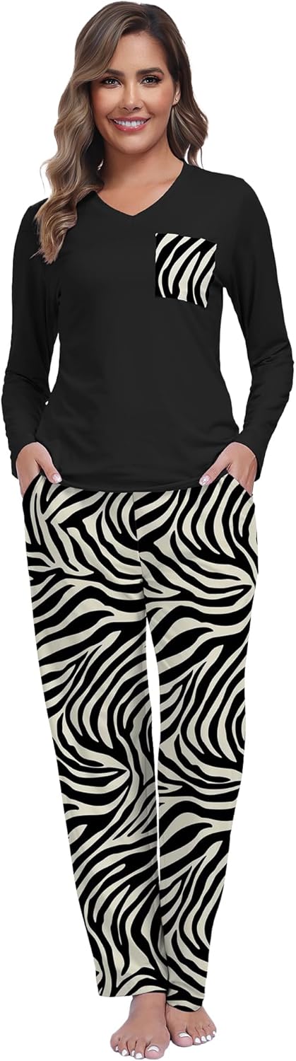 COSSEN Women’s Pajama Set 2 Piece Super Soft Sleepwear Short Sleeve Top and Pants with Pockets Long Sleeve PJ Sets - Image 2