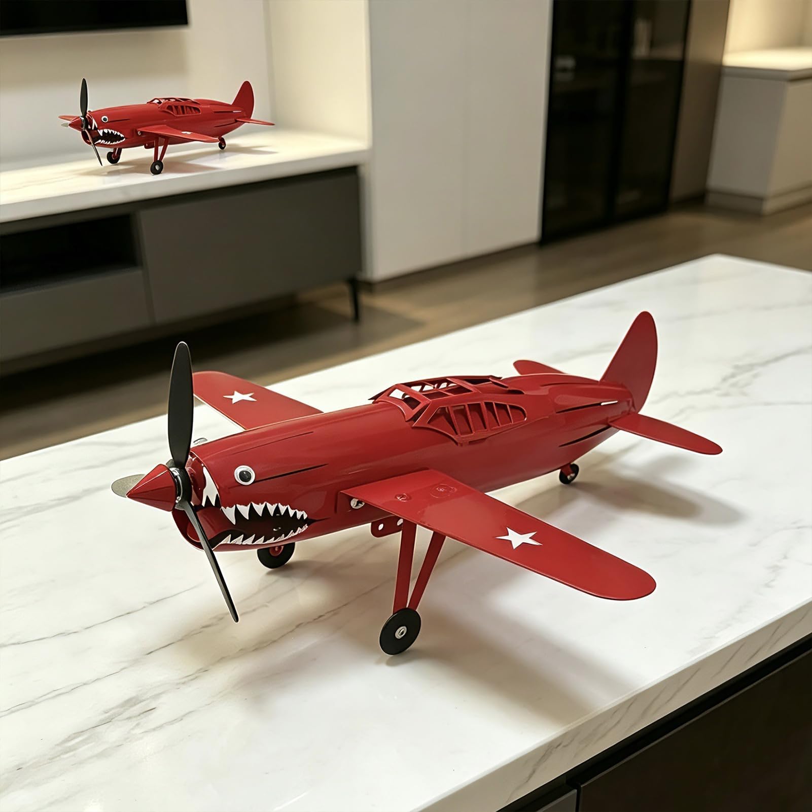 Czerwony samolot wiatrak 3D kinetyczna metalowa rzeźba wiatrowa 360 obrotowy wiatrak palik podwórko sztuka na ganek, podwórko, trawnik, kwiat łóżko, dekoracja ogrodu