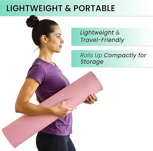 Miniatura 4 de Tapete de yoga rosa de 0.236 pulgadas de grosor para mujer, antideslizante, acolchado para el hogar y el estudio, fitness, pilates y yoga, ligero y