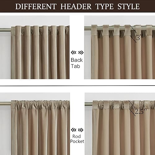 Miniatura 2 de Cortinas 100% opacas de terciopelo beige champán de 108 pulgadas de largo para sala de estar, juego de 2 cortinas con forro para barra y pestaña