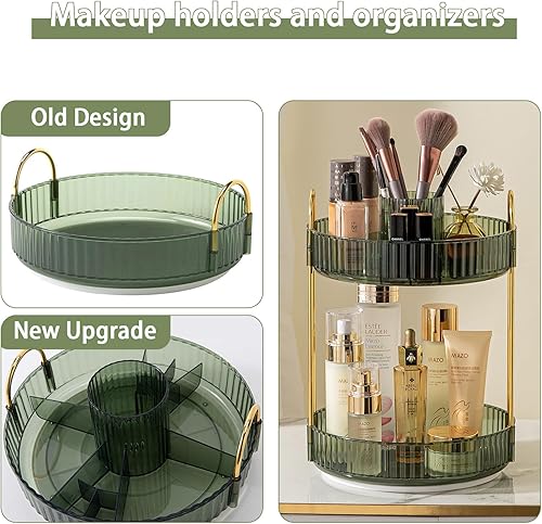 Miniatura 2 de Organizador de maquillaje giratorio de 360, organizadores de tocador de encimera de baño de alta capacidad, almacenamiento giratorio de 2 niveles