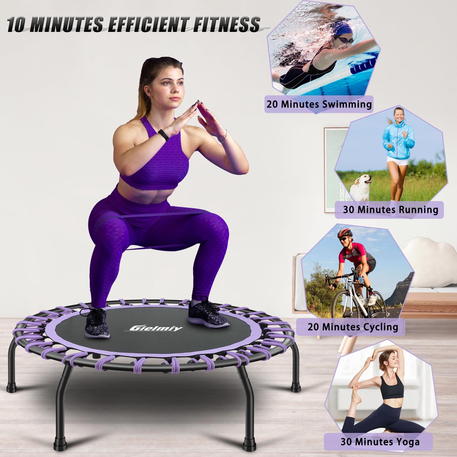 Trampoline de Fitness Ø env. 101cm,Petit rebondisseur Fitness Silencieux pour Le Fitness en intérieur, système de Conception de Corde élastique,Poids de l'utilisateur jusqu'à 150kg