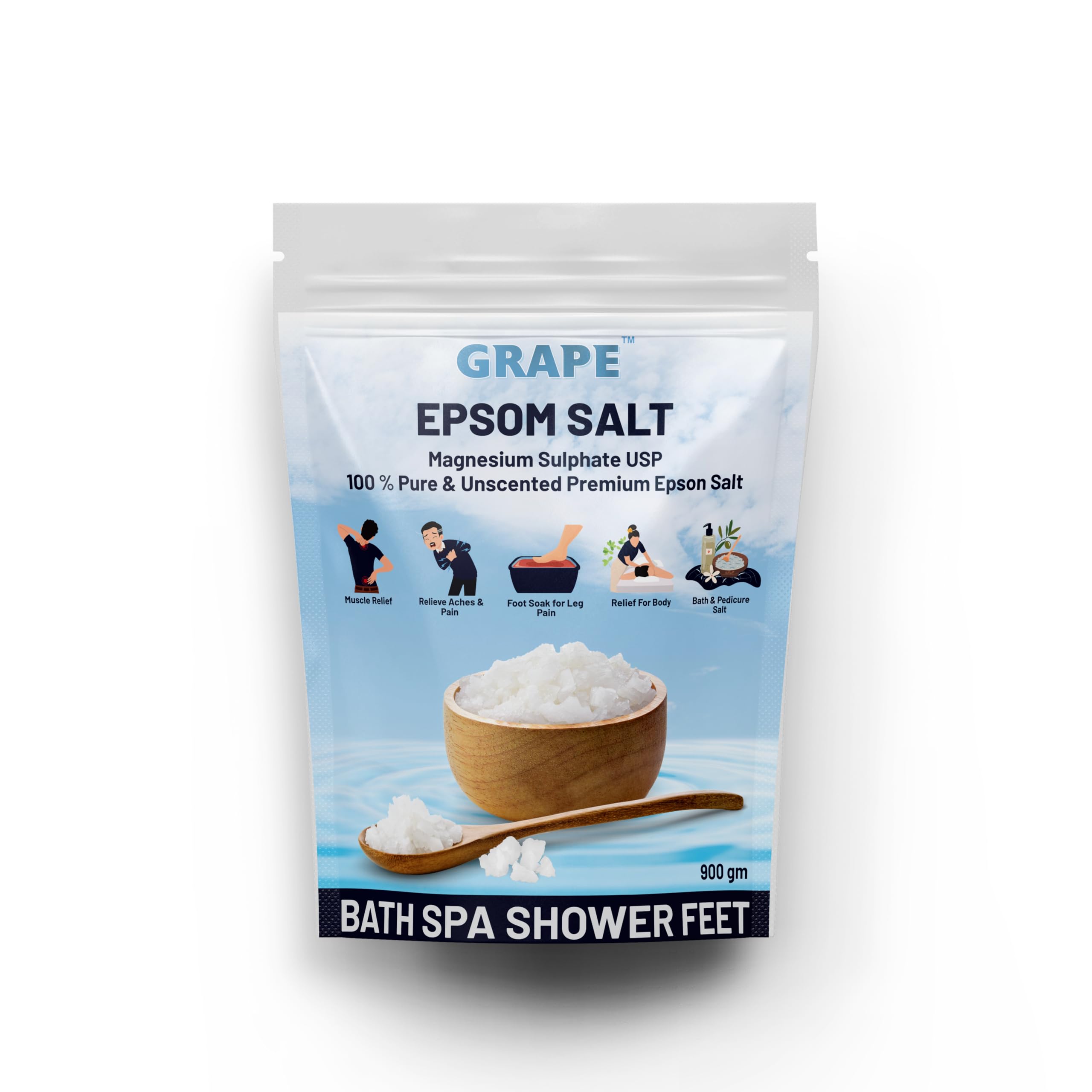 Grape Epsom Salt 100% Natural Magnesium Sulfate USP, Unscented Bath Salt for Muscle Pain Relief, Swelling Reduction & Foot Soaks,Athlete-Approved – 900 gms-picture-17