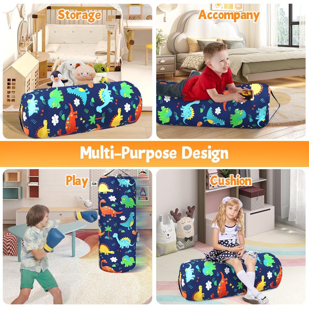 Sillón Puff Infantil, Funda para Puf de Almacenamiento de Animales de Peluche para Niños, Funda Organizadora de Juguetes de Lona de Algodón Suave, para Niños y Niñas-Verde