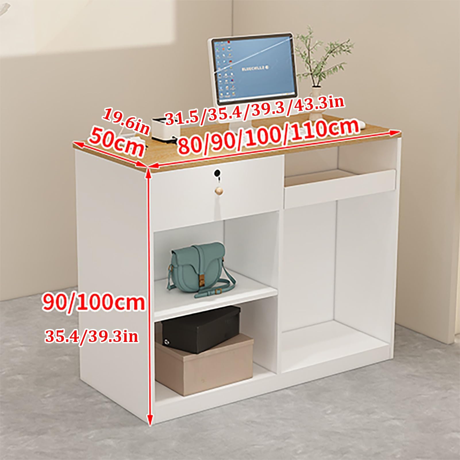 Empfangstisch, Rezeption mit Theke, Empfangstisch an der Rezeption, Verkaufstheke mit Lochplattenaufbewahrung, Kassentisch mit abschließbarer Schublade, Empfangsraumtisch (Schwarz, 140 cm)