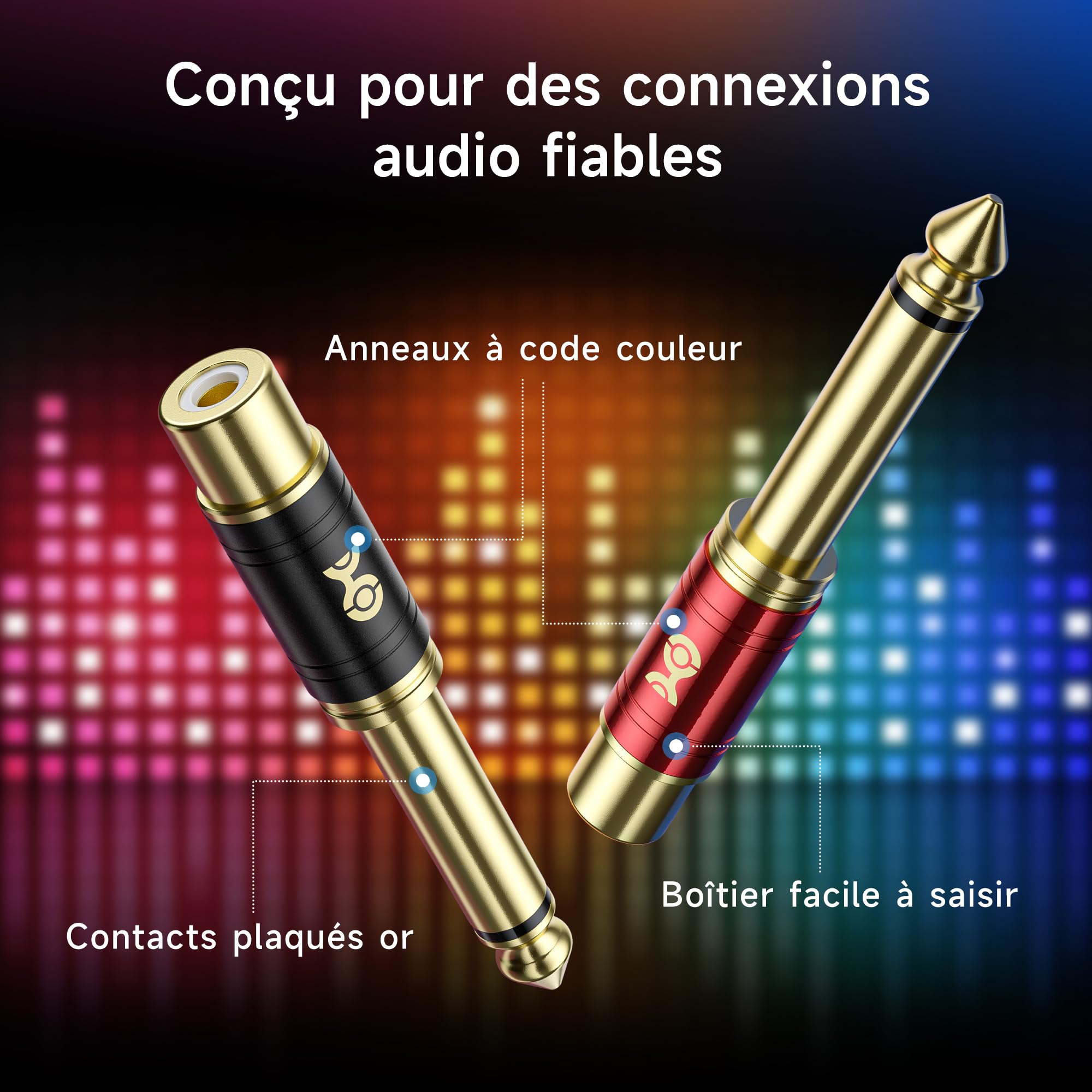 Cable Matters Lot de 4 adaptateurs RCA vers Jack 6,35 mm (1/4") TS Mono – Convertisseur Jack 6,35 mm vers RCA, pour TV, chaîne Hi-FI, ampli, Instruments et équipements Audio domestiques