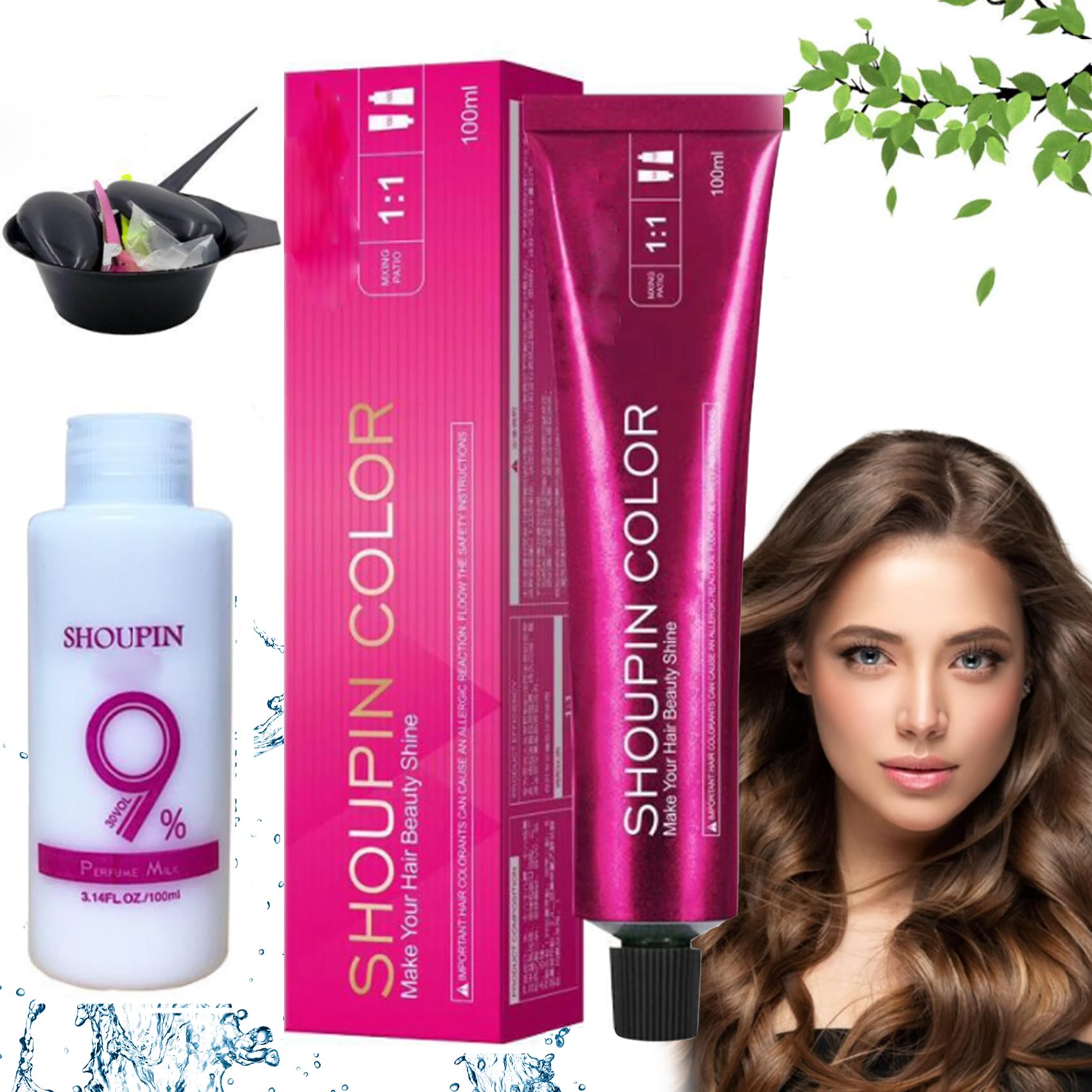 Wxshang Shoupin Color Hair Dye, No Bleach Hair Nourishing Coloring Shampoo, Permanent for Men Women (Chestnut Brown)