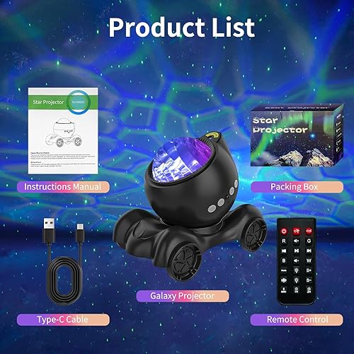 Miniatura 6 de ENOKIK Proyector de estrellas, proyector de galaxia, altavoz Bluetooth integrado y 8 sonidos blancos, proyector de luz nocturna para niños y