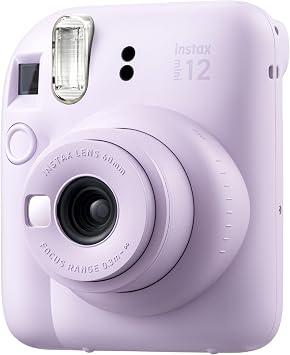 Instax mini 12 Lilac Camera 10-Piece Film Glitter Plexiglass Case PVC Album and Clamp Picture Stand Bundle Box