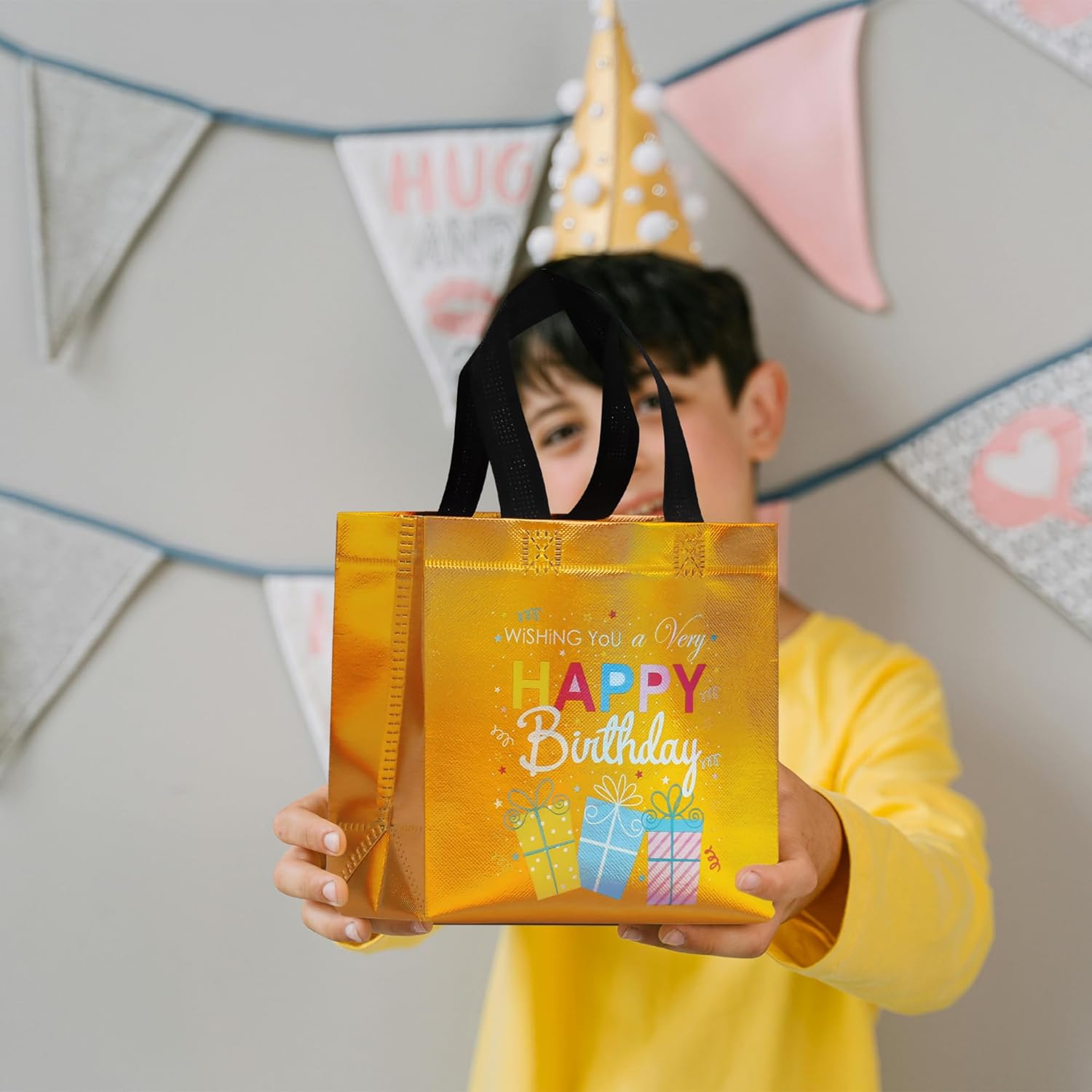 huichuan Multicolor Small Birthday Gift Bags with Funny Gift Design, 12 Pcs Lightweight Birthday Bags for Party & Favor Wrapping (8x3.9x8 Inches, 6 Colors) - Image 5