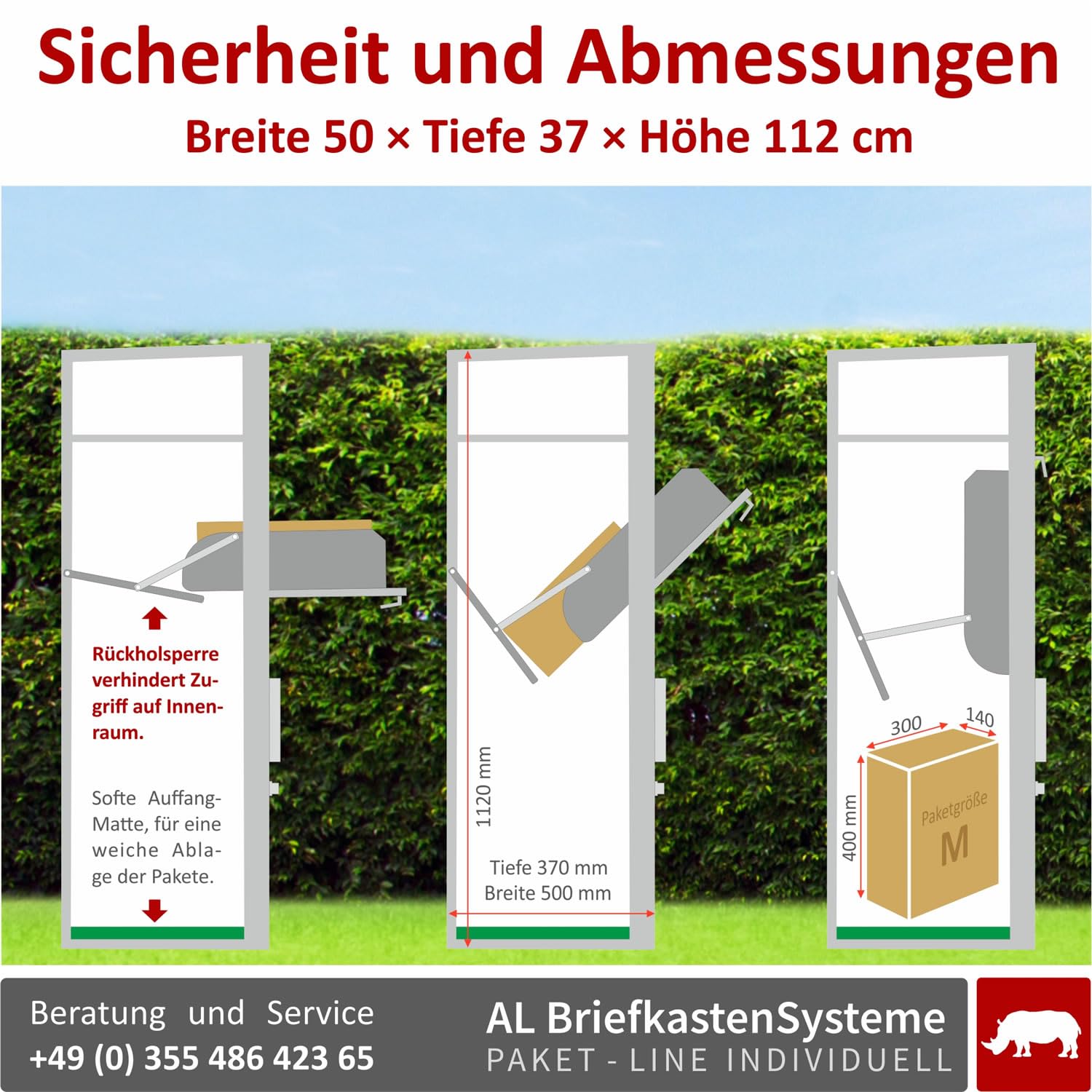 AL Paket-Line - Briefkasten mit Paketfach groß XXL wetterfest mit Namensgravur Paketbriefkasten freistehend drinnen und draußen rostfrei Anthrazit RAL 7016 Paketbox modern massiv mit Rückholsperre