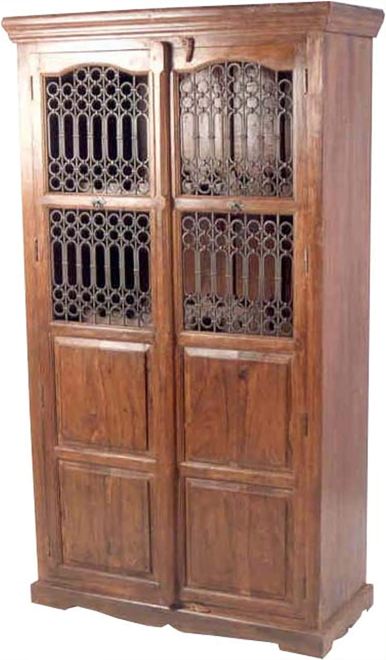 NIKUNJ Art Sheesham Wood Wardrobe Almirah with 2 Jali Door Furniture for Living Room (Natural Brown Finish)