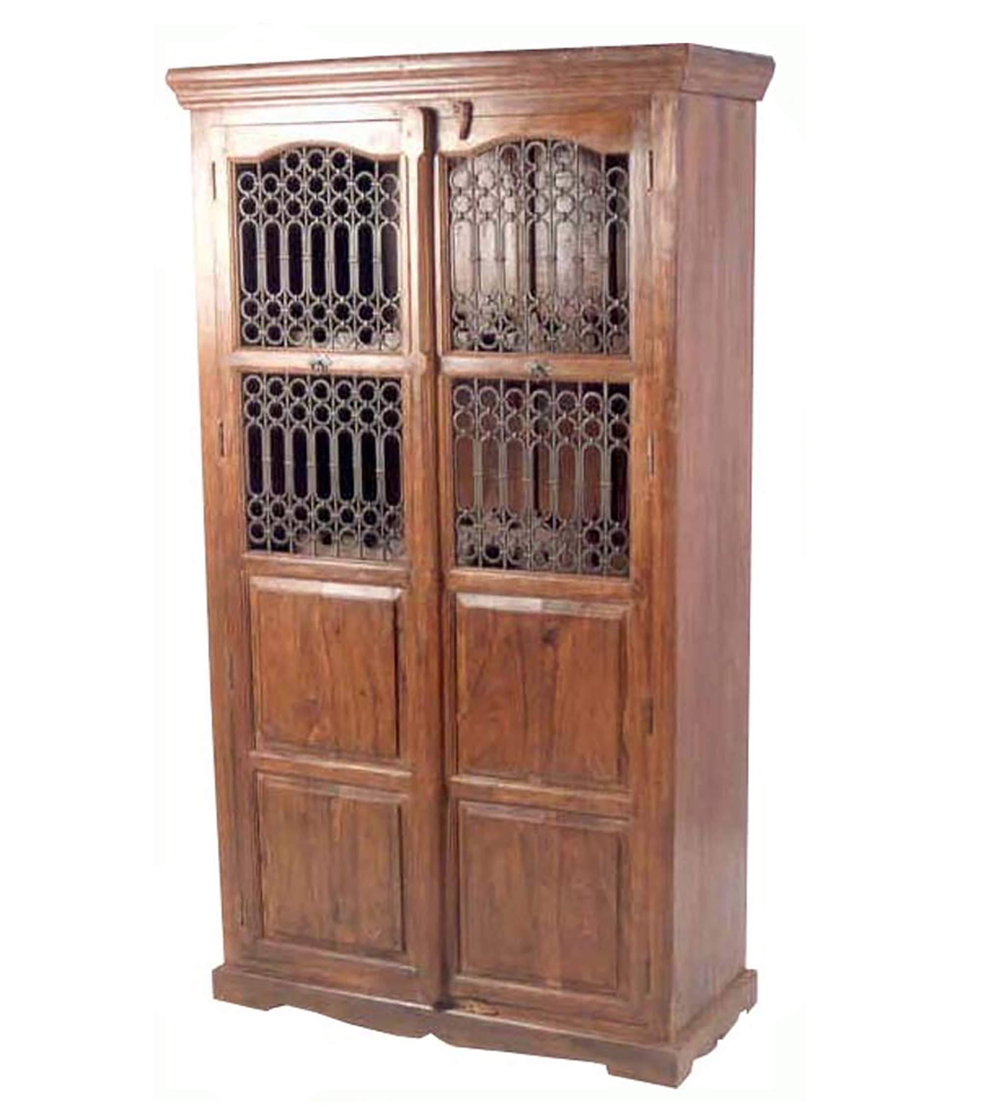 NIKUNJ Art Sheesham Wood Wardrobe Almirah with 2 Jali Door Furniture for Living Room (Natural Brown Finish)