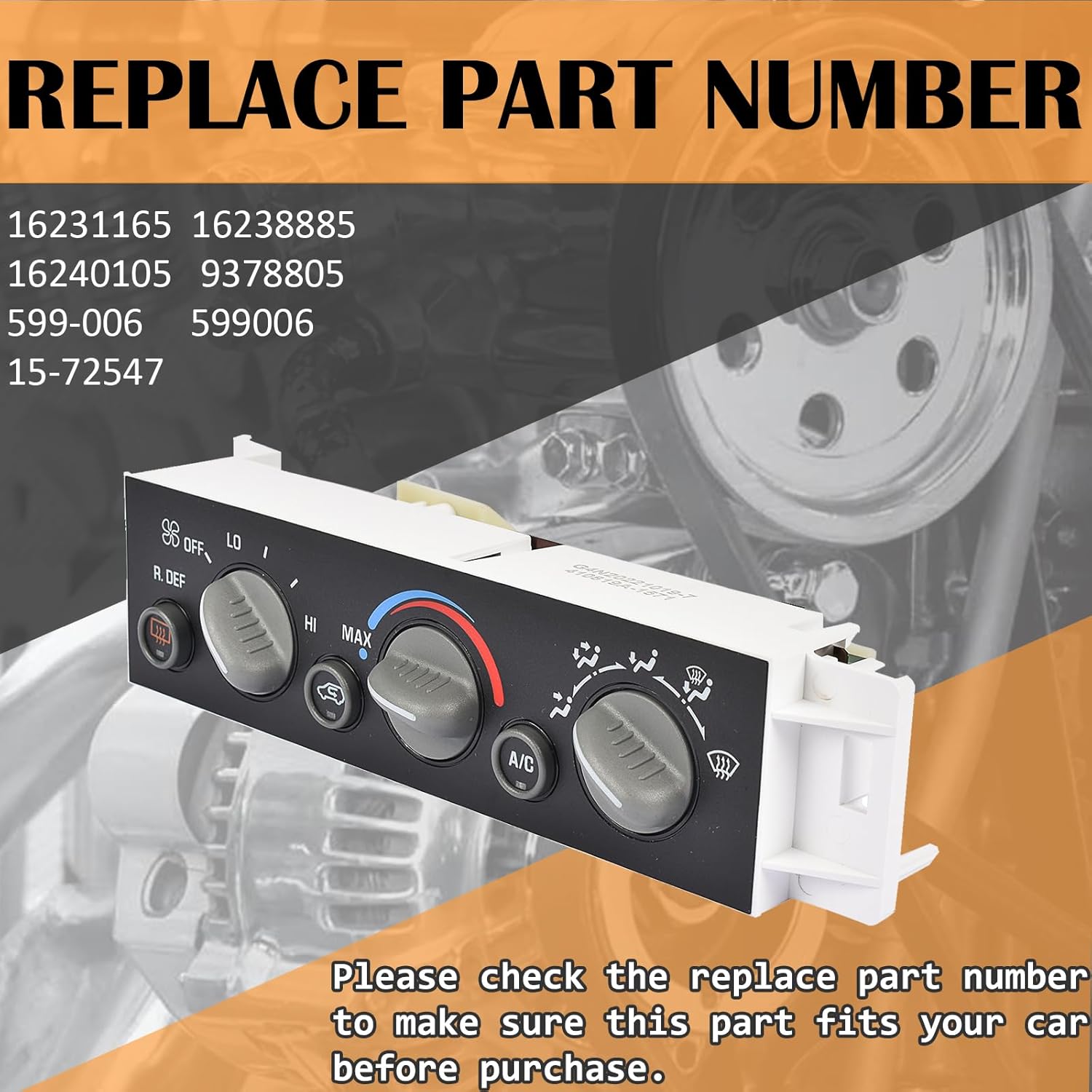 599-006 A/C Heater Climate Control Panel with Rear Defogger Fits for Chevy C1500 C2500 Suburban Taho GMC Yukon Replaces 9378805 15-72547 16231165