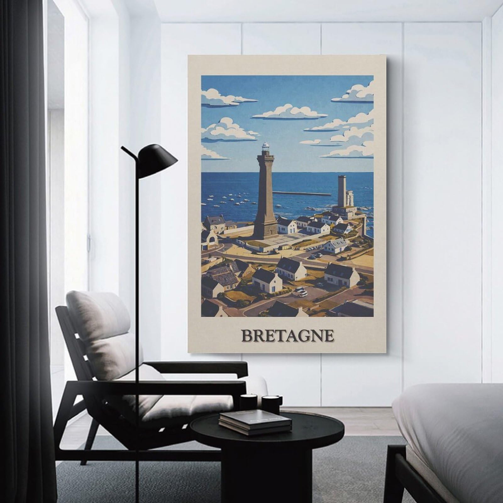 Junmoney Wall Decor Canvas Print Brittany, France Coastal Town Illustration, 24x36inch(60x90cm), for Bedroom Walls, Guest Spaces Or Lounges, Decorative Wall Art for Cosy Rooms