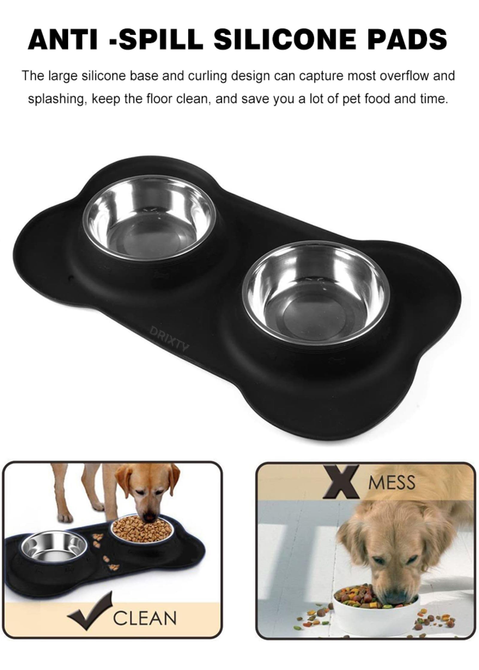 DRIZA Dog Bone Shaped Stainless Steel Food and Water Bowl with Foldable Silicon Mat for Small Dogs | Puppies, and Cats Anti Spill, Anti Skid Design- Multicolor 3