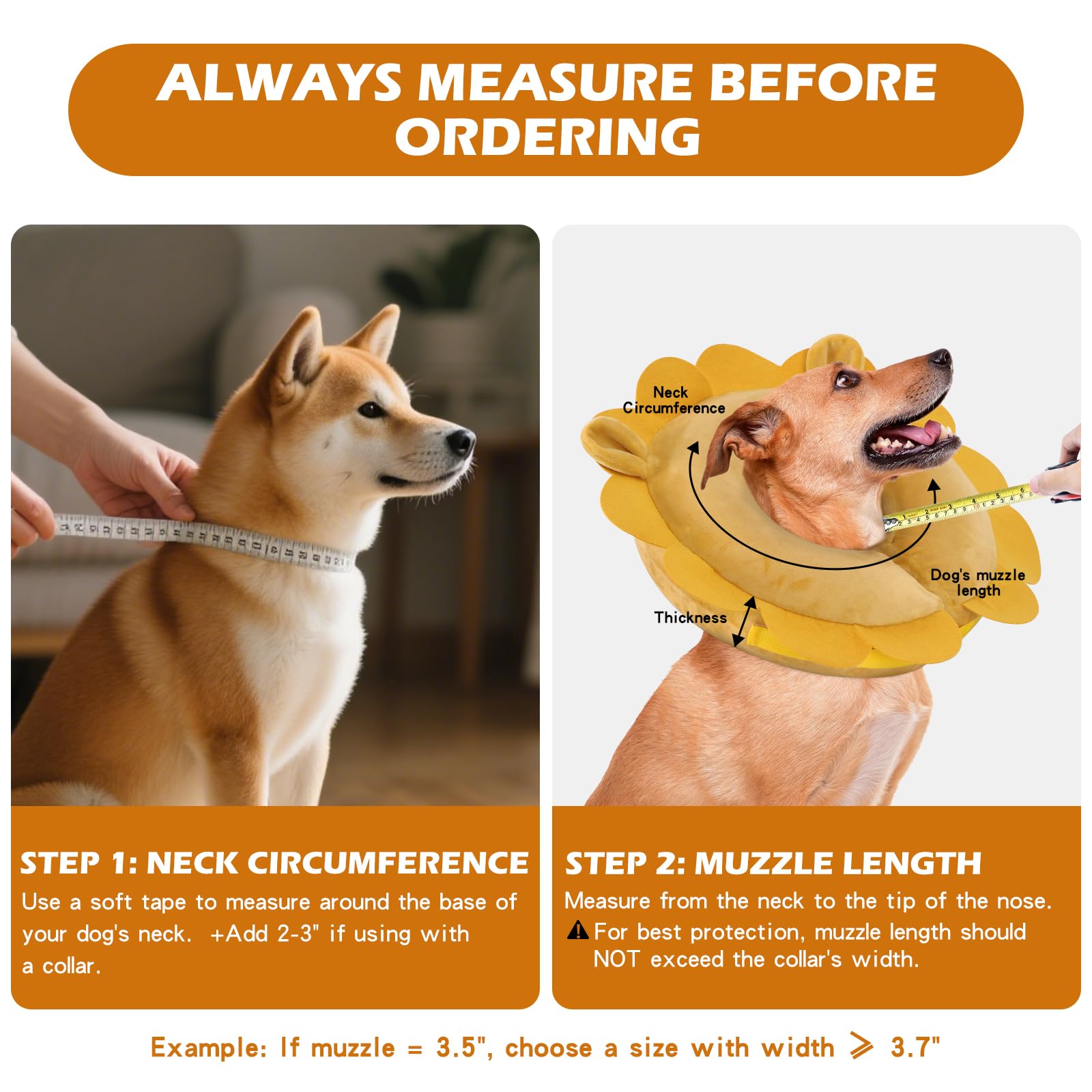 IEUUMLER Collerette Souple Chien Gonflable, Protection Réglable Collier de Favoriser la Récupération pour Chien Chats Anti Lechage & Morsure EU004 (Orange, L)