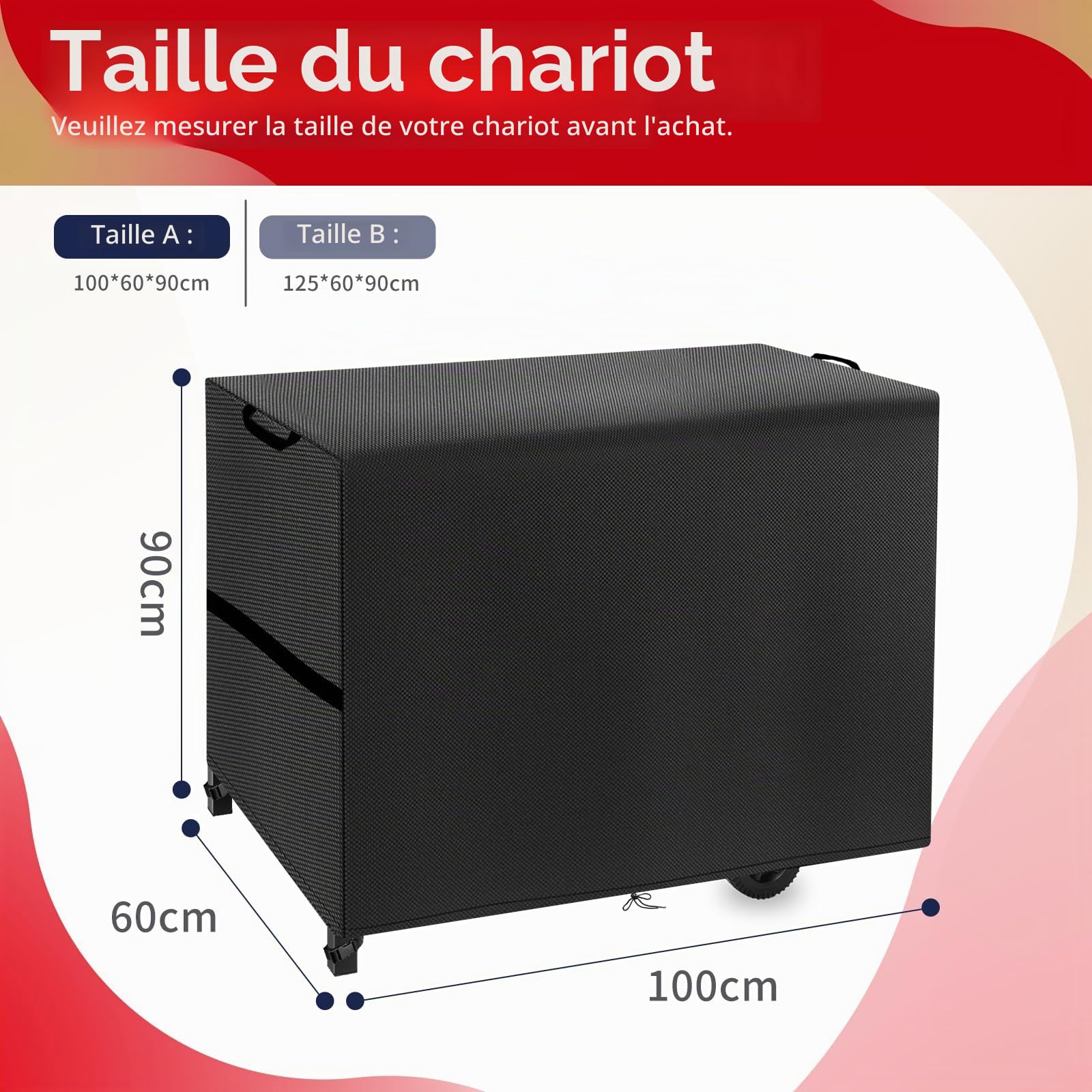 Housse Protection Chariot Plancha Imperméables,Dimension 100x60x90cm,Bache pour Chariot Plancha Coupe Vent,Couverture Chariot Plancha avec Cordon et Poignée,Tissu Oxford 420D (100 * 60 * 90cm,Noir)