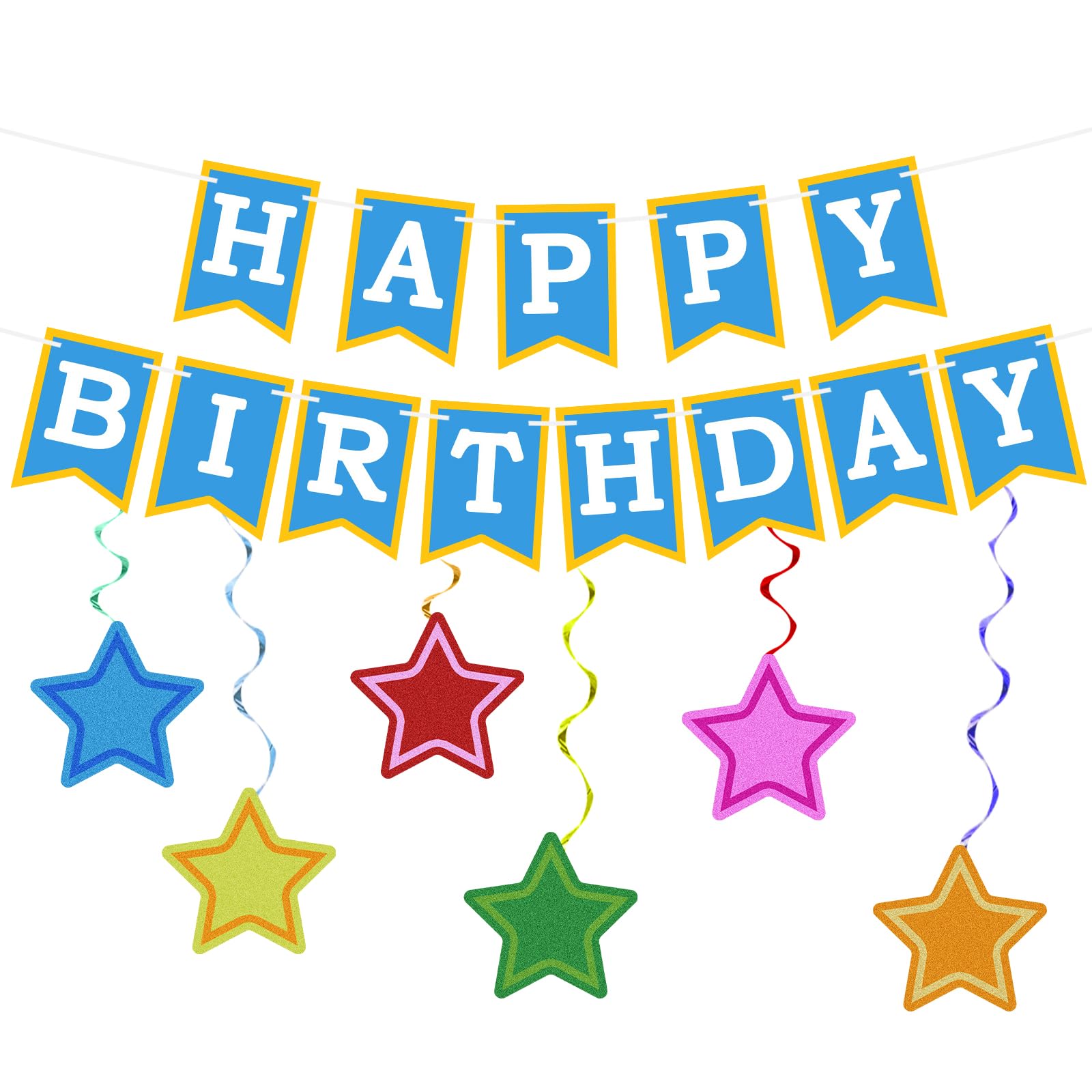 8pcs Street Theme Birthday Party Banner Decorations,Happy Birthday Banners with Hanging Swirls & Rope, Cartoon Monster Party Supplies for Boys Girls Kids