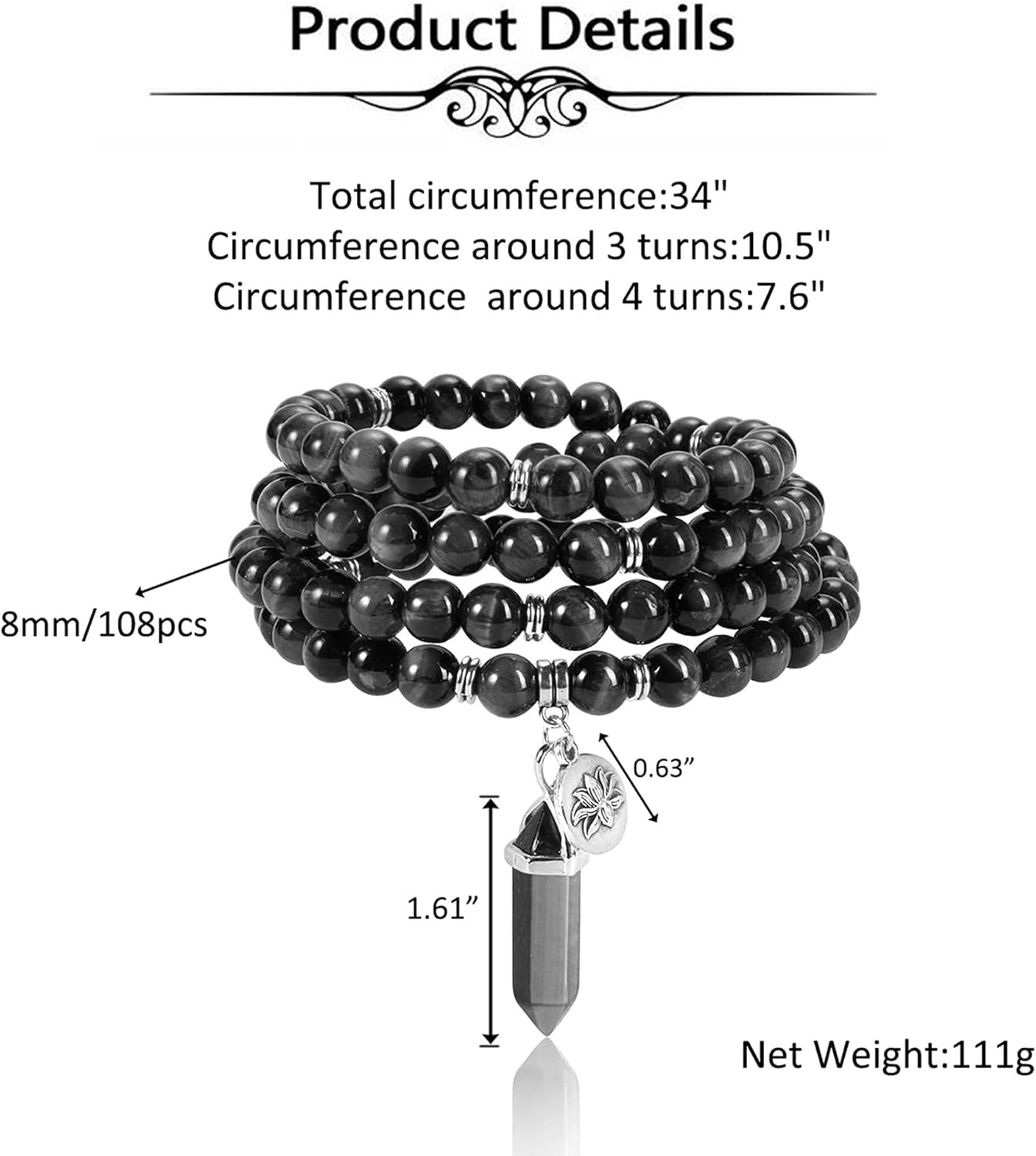 Top Plaza 108 Mala Prayer Beads Bracelet Natural Gemstone Bracelet Multilayer Healing Crystal Stones Stretch Bracelets Yoga Meditation Reiki Quartz Jewelry Gifts for Mens Womens