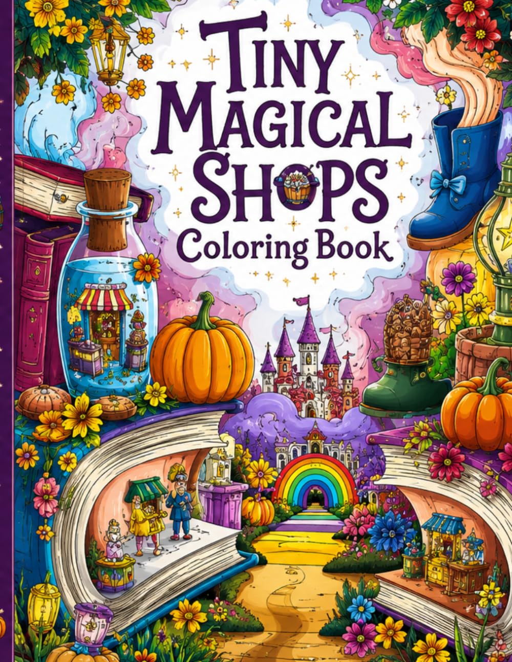 Tiny Magical Shops Coloring Book: 41 Cozy Fantasy Scenes for Relaxing Coloring For Adults