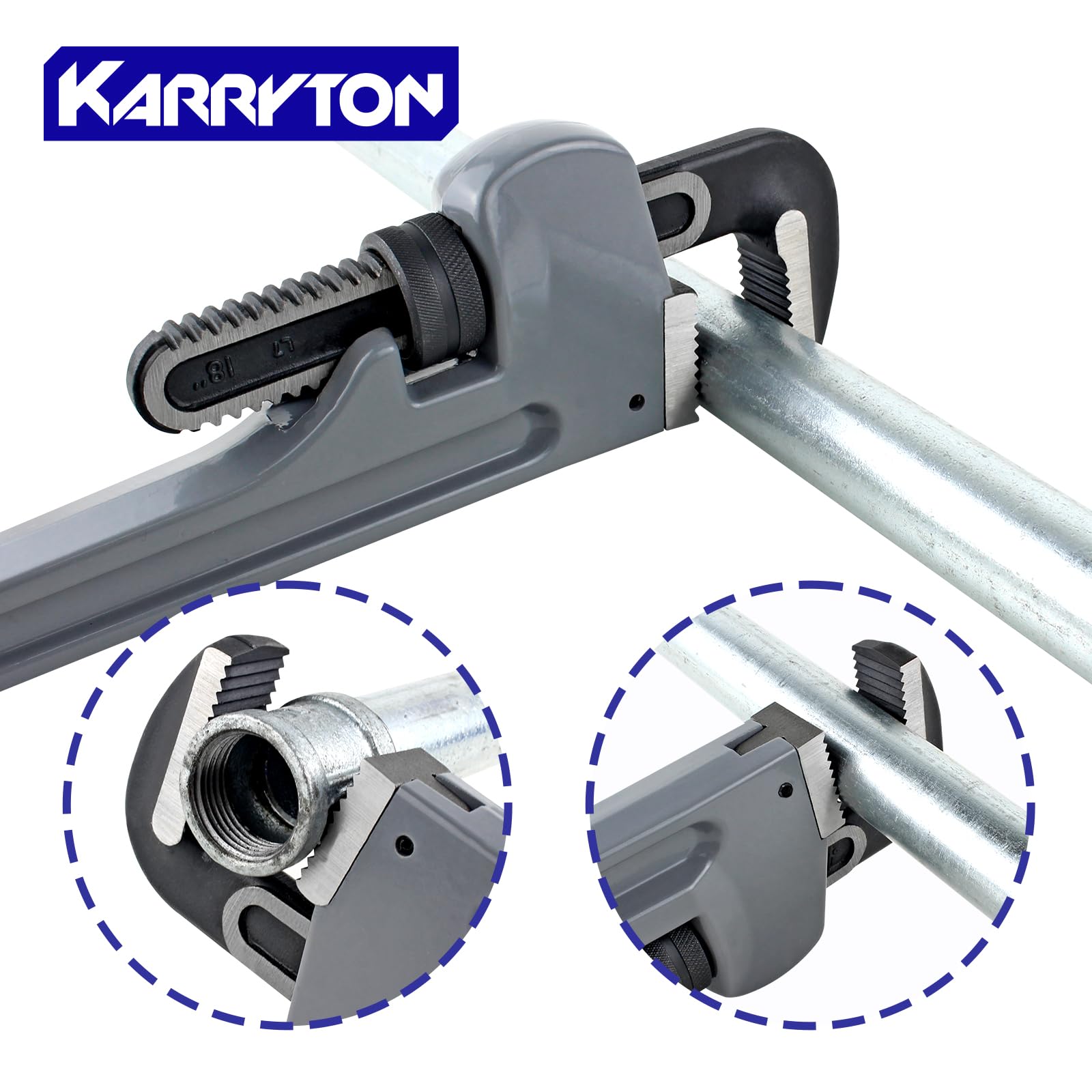 Llave de tubo de aluminio de 45,7 cm, 83 mm, apertura de mandíbula Cr-Mo ajustable, llaves de fontanería de mango recto de aluminio resistente, herramienta perfecta para fontaneros supera el
