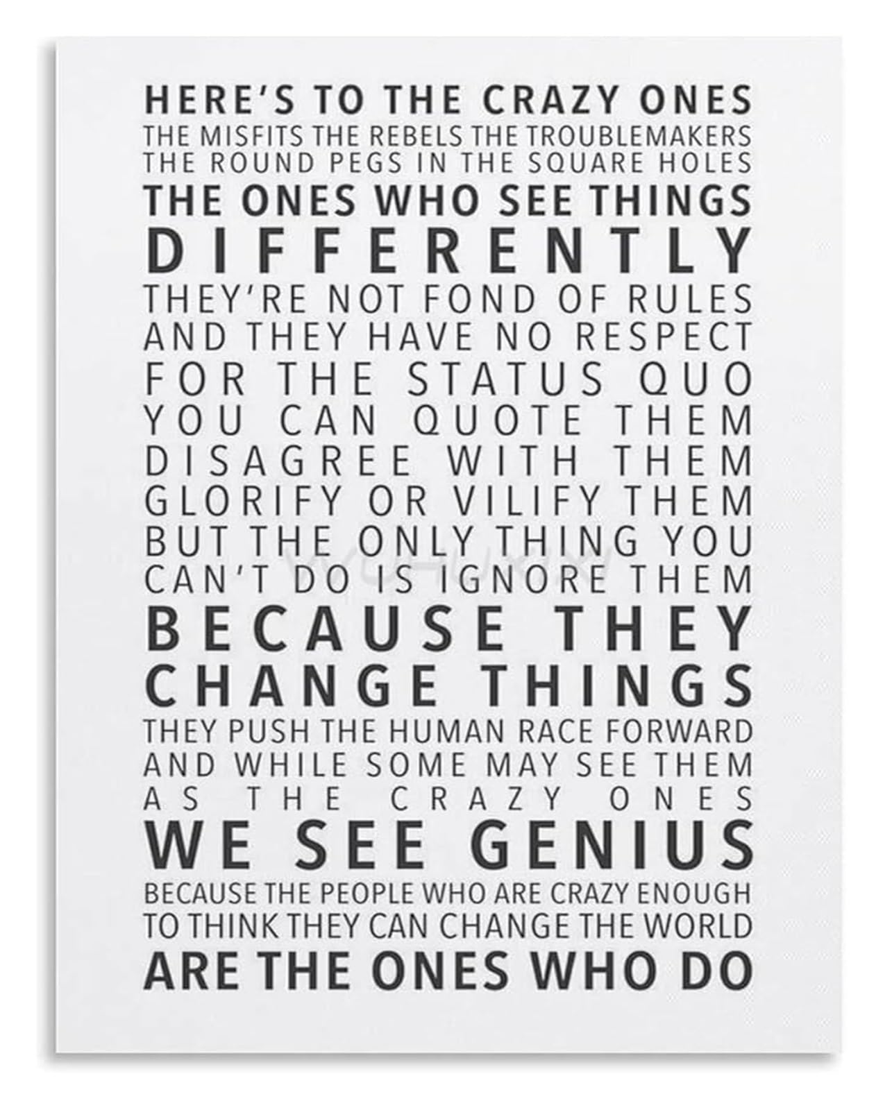 Nwpnlxea Unframed Motivational Quote Heres To The Crazy Ones Canvas Wall-Art For Bedroom Living Room Decor ,16X24inch(40X60cm)