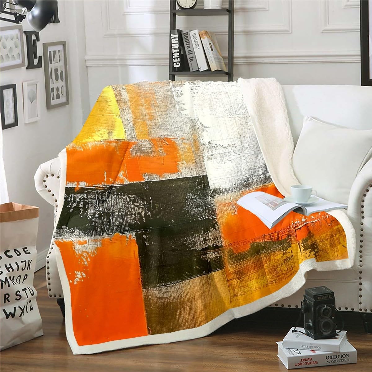 Erosebridal Yellow Gradient Throw Blanket for Bed, Kids Boys Girls - Ombre Tie Dye Sherpa Blanket, Fluid Ink Patchwork Fuzzy Blanket