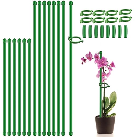 Plant Stakes 17inch &11inch SupKing Adjustable Length Plant Support Stake 16Pcs Orchid Stick with Clips for Indoor Outdoor,Garden Pole for Potted Tomato Amaryllis Vegetables Comes with 20 Ties (Green)