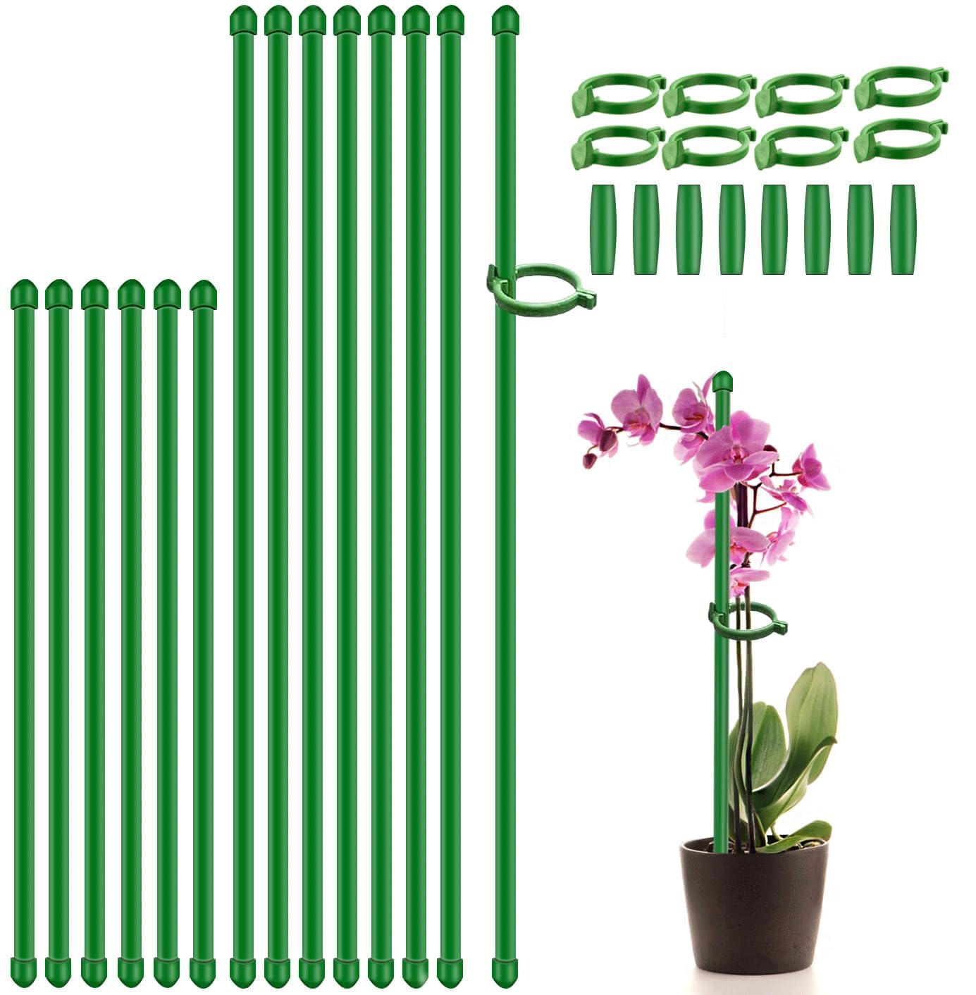 Plant Stakes 17inch &11inch SupKing Adjustable Length Plant Support Stake 16Pcs Orchid Stick with Clips for Indoor Outdoor,Garden Pole for Potted Tomato Amaryllis Vegetables Comes with 20 Ties (Green)