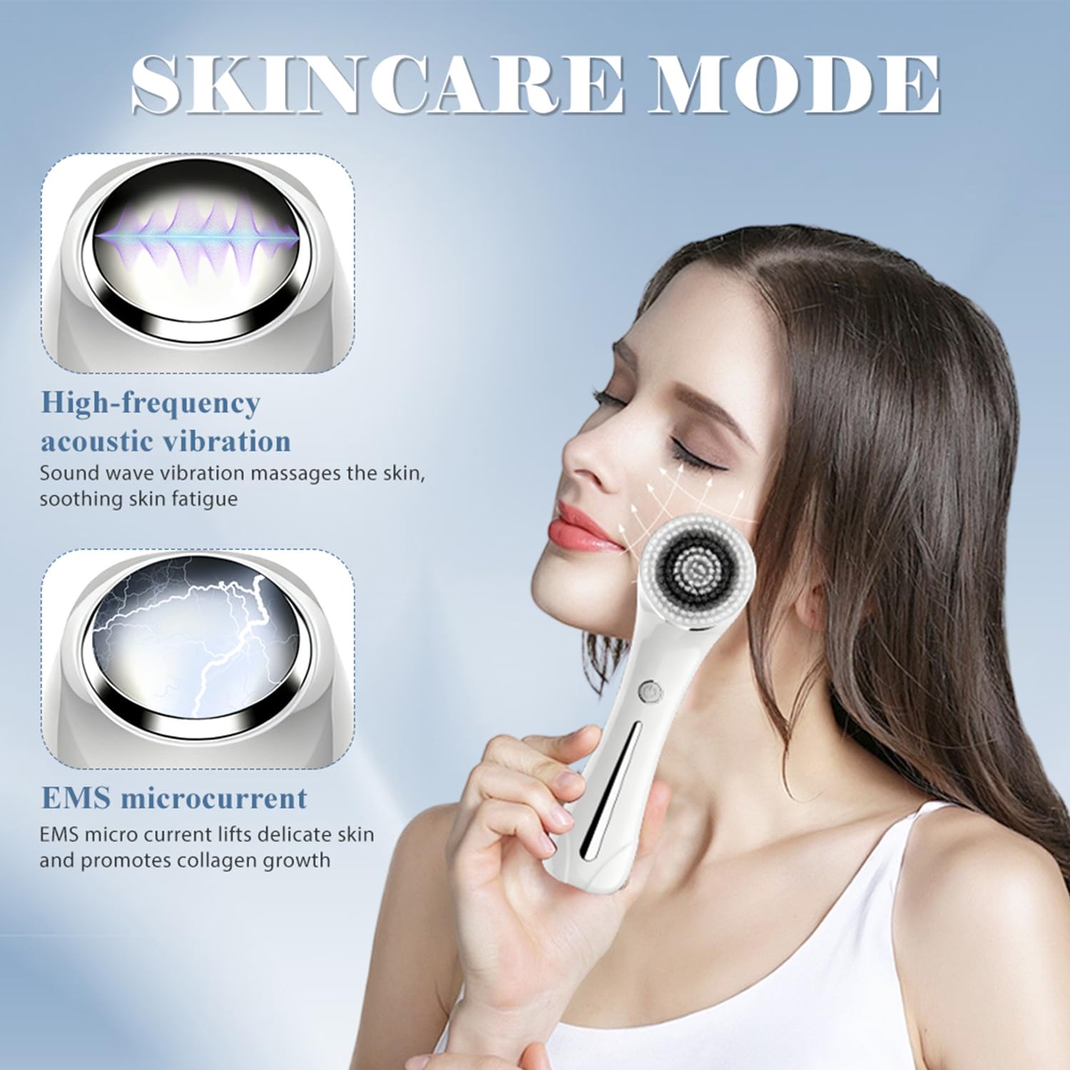 Cepillo eléctrico de limpieza facial, 3 en 1, cepillo eléctrico con 4 cabezales de cepillo, masajeador facial EMS con calefacción, limpieza facial impermeable, limpieza facial profunda 360°