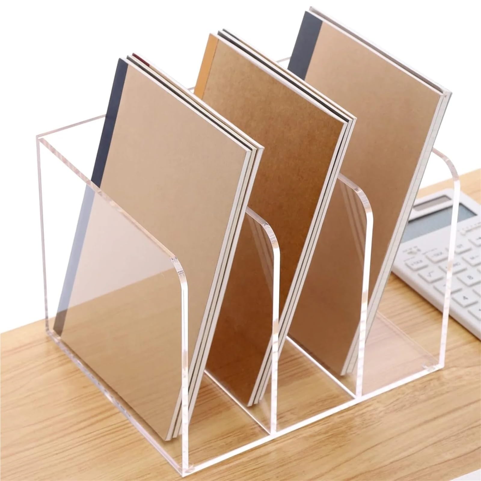 LOVSSU Newspaper Rack Clear Desktop Magazine Holder File Organizer Rack Workspace Sorters Office Desk Accessory Storage Stand